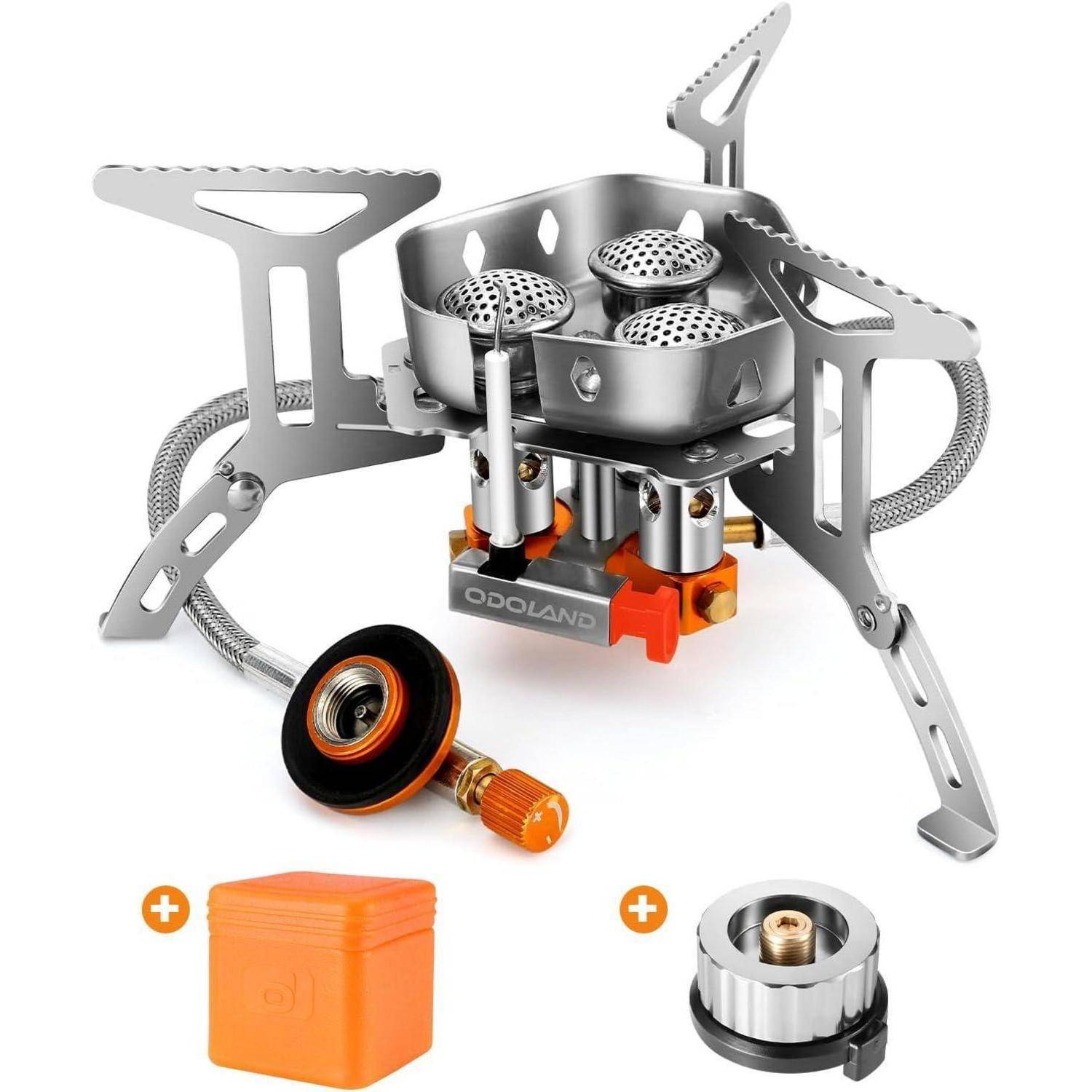 Campingkocher 6800W Gaskocher mit Piezozündung Adapter Windschutz