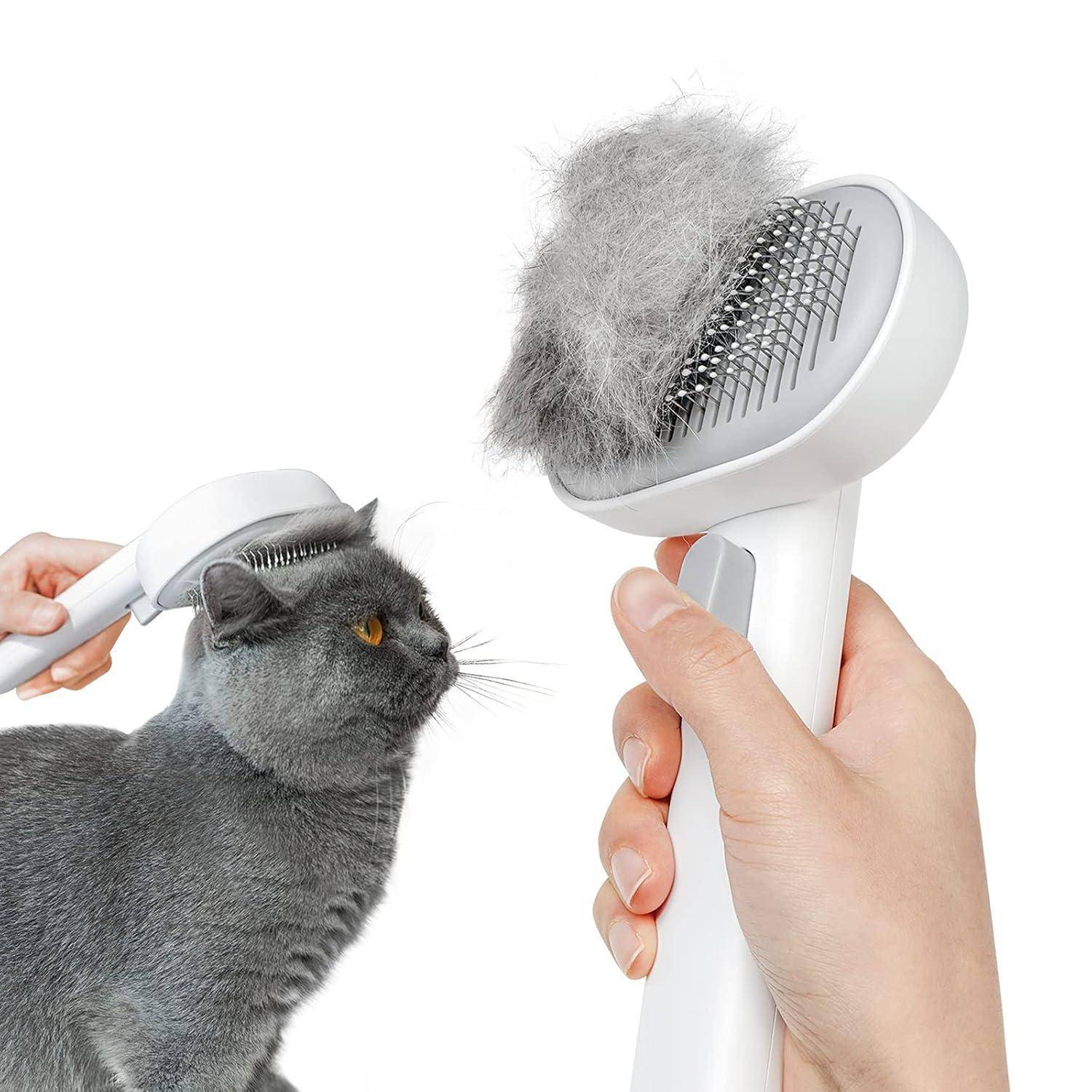 Katzenbürste mit Auslöseknopf für Kurzhaar und Langhaar Fellpflege