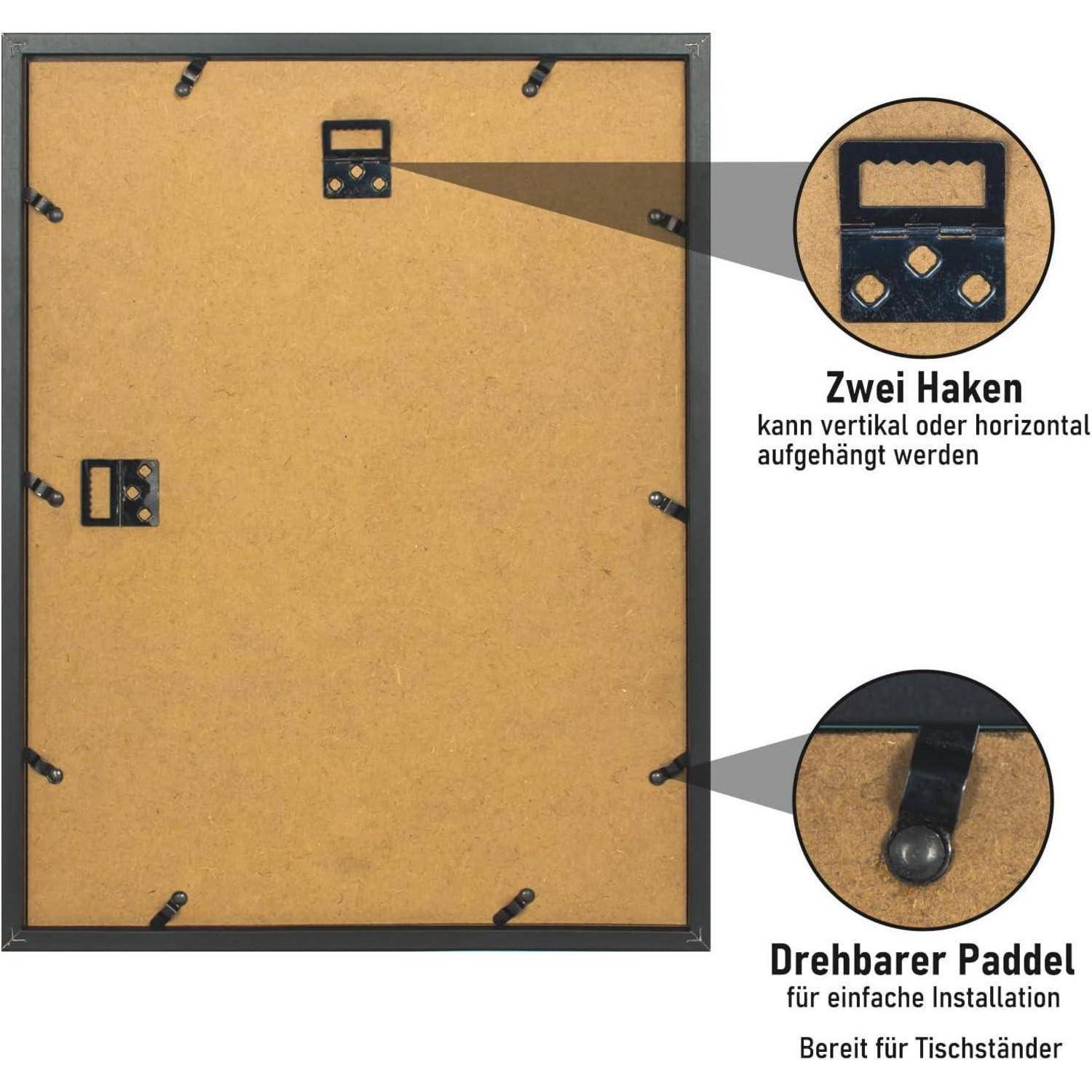 Bilderrahmen 30x40cm Echtglas Holz Rahmen mit Passepartout Schwarz