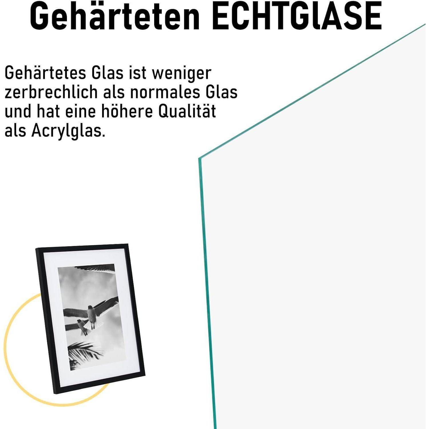 Bilderrahmen 30x40cm Echtglas Holz Rahmen mit Passepartout Schwarz