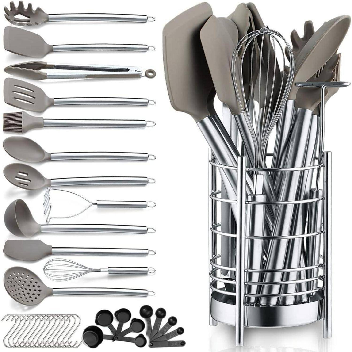Küchenutensilien Set 38-teilig Silikon Kochgeschirr Edelstahl