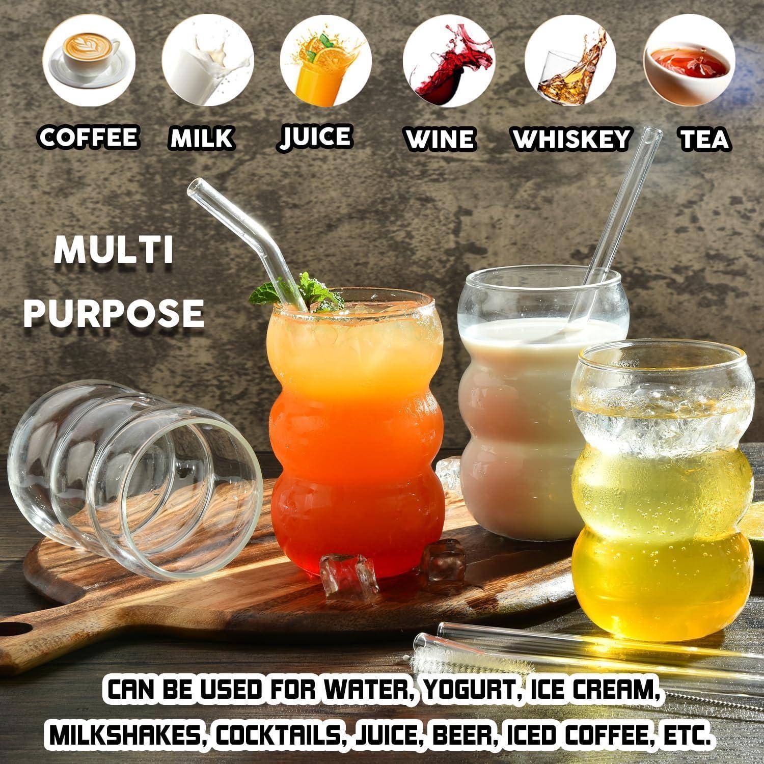 Trinkgläser Set 4er geripptes Glas 550ml Wave Latte Macchiato