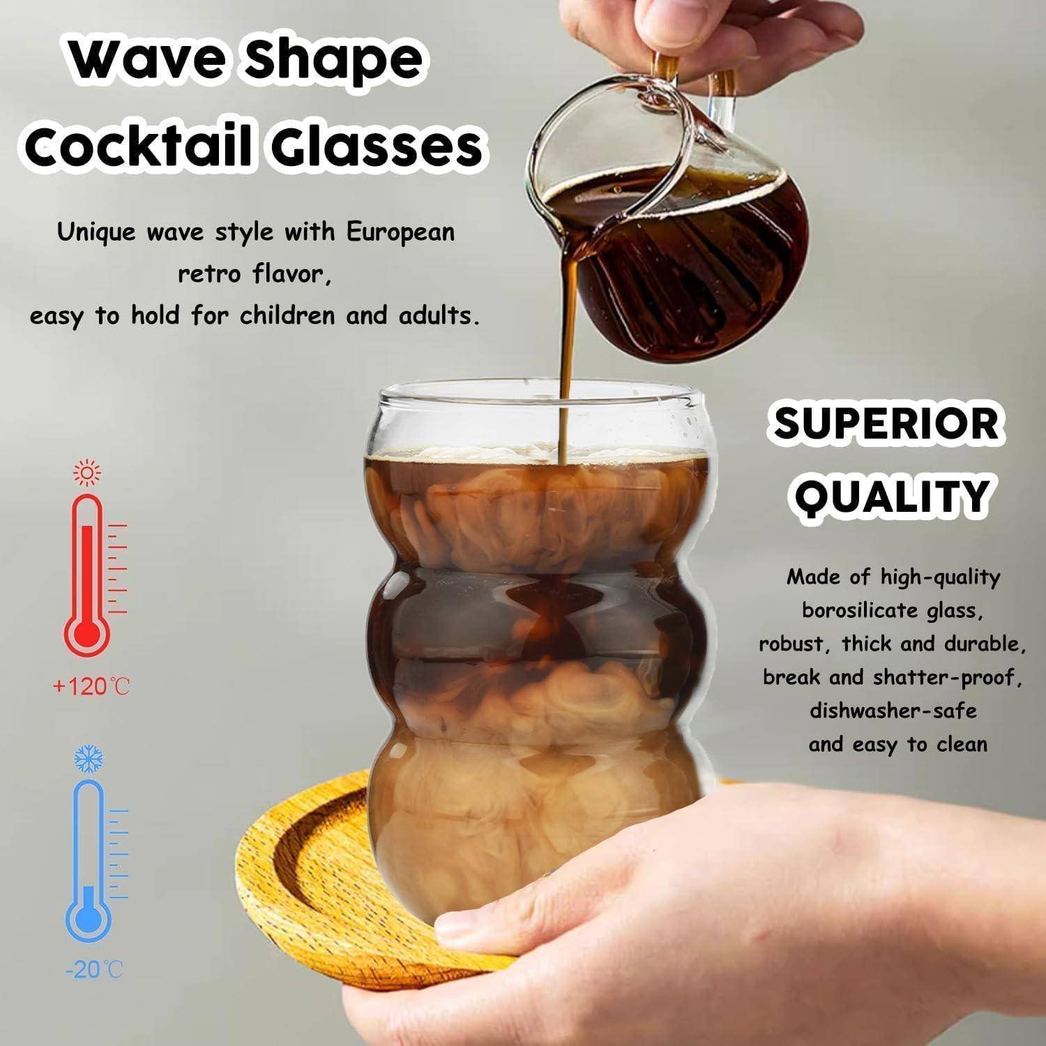 Trinkgläser Set 4er geripptes Glas 550ml Wave Latte Macchiato