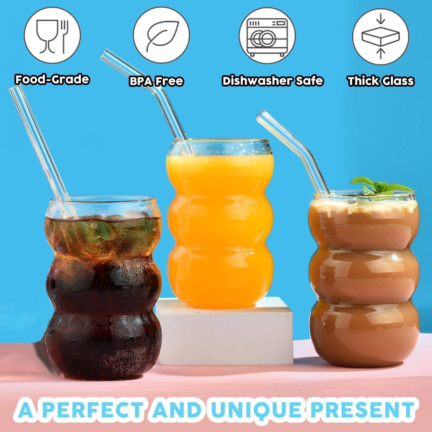 Trinkgläser Set 4er geripptes Glas 550ml Wave Latte Macchiato