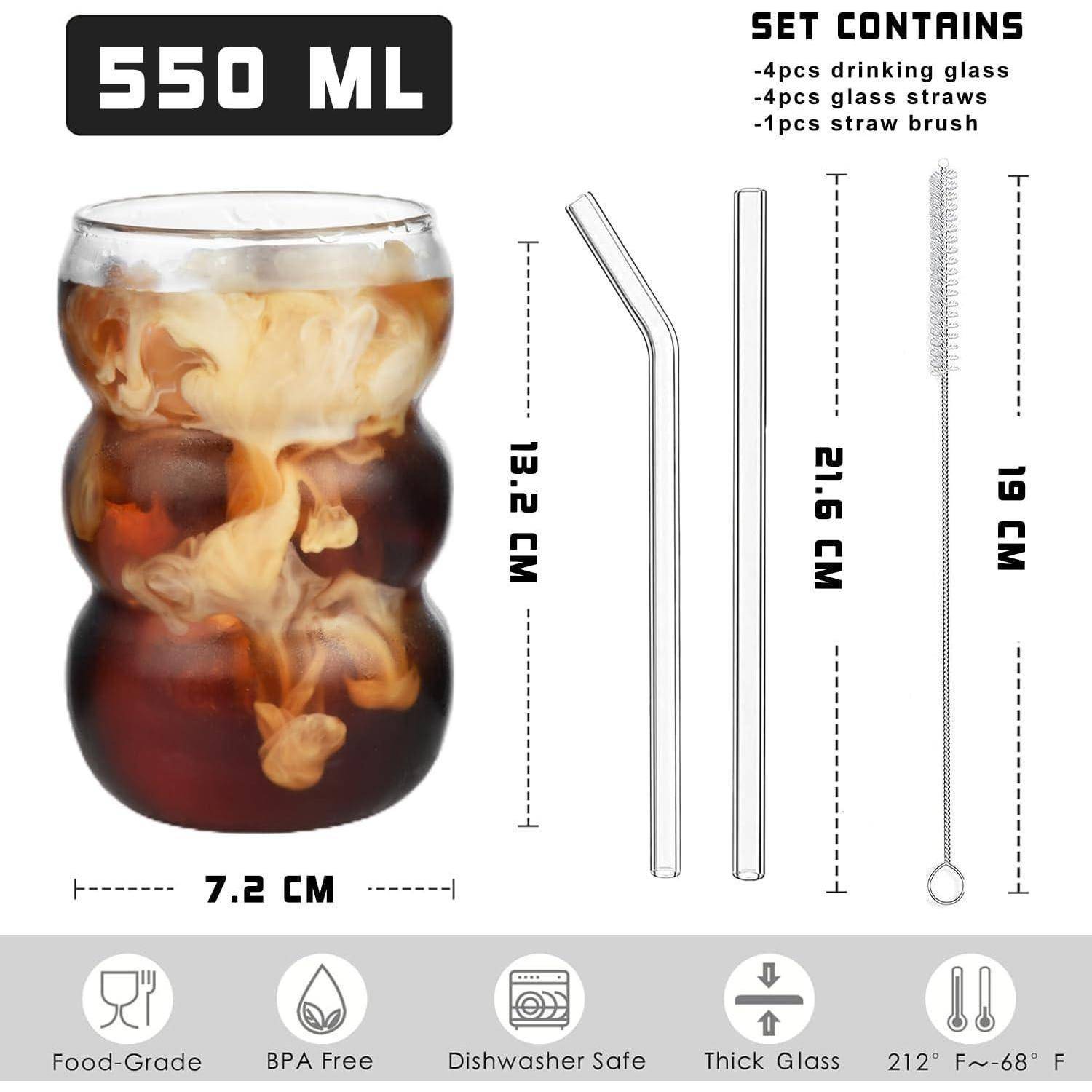 Trinkgläser Set 4er geripptes Glas 550ml Wave Latte Macchiato