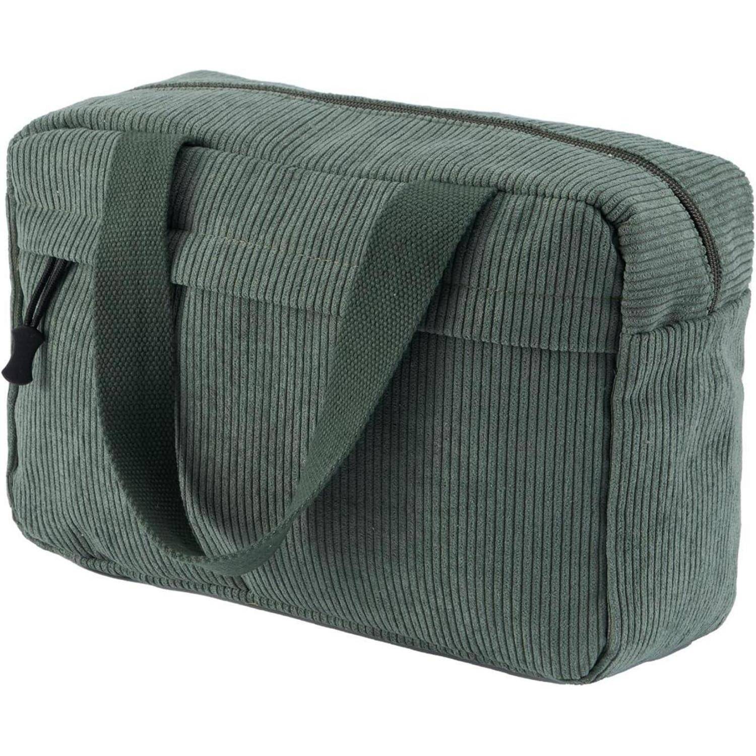 Große Cord Kosmetiktasche Damen Reise Make-up Tasche Grün