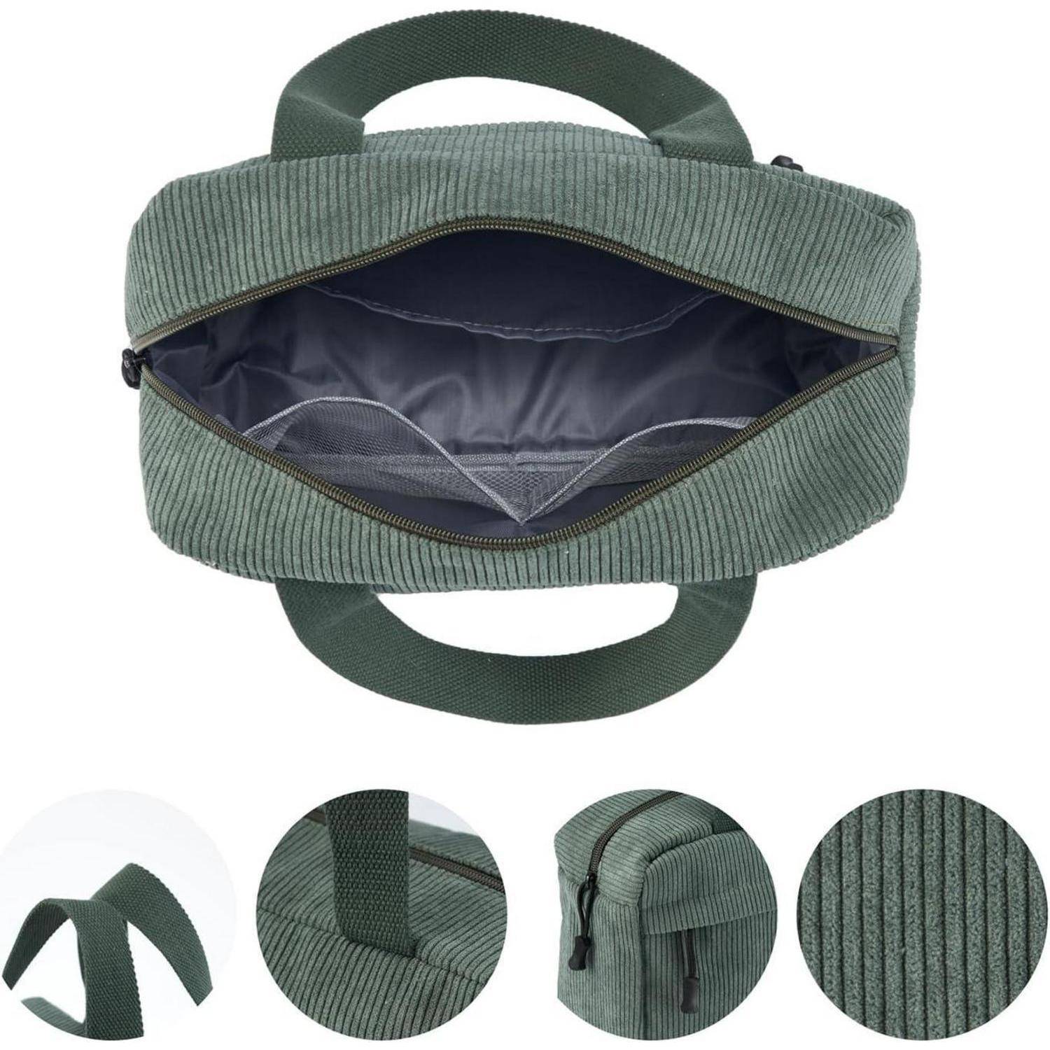 Große Cord Kosmetiktasche Damen Reise Make-up Tasche Grün