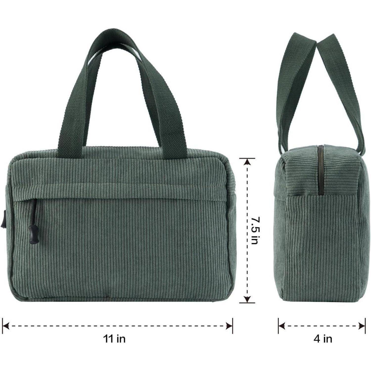 Große Cord Kosmetiktasche Damen Reise Make-up Tasche Grün