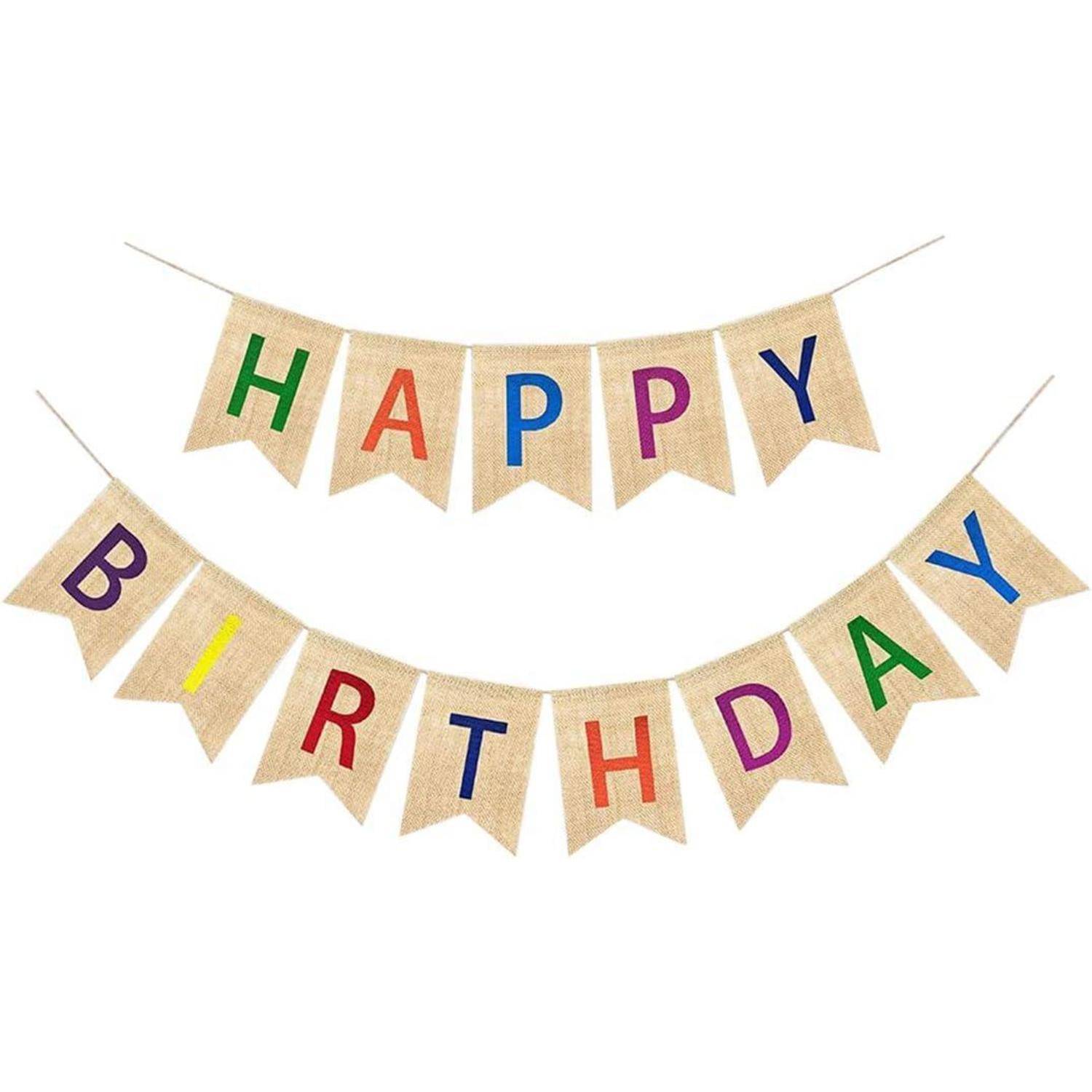 Happy Birthday Girlande Sackleinen Vintage Leinen Wimpelkette