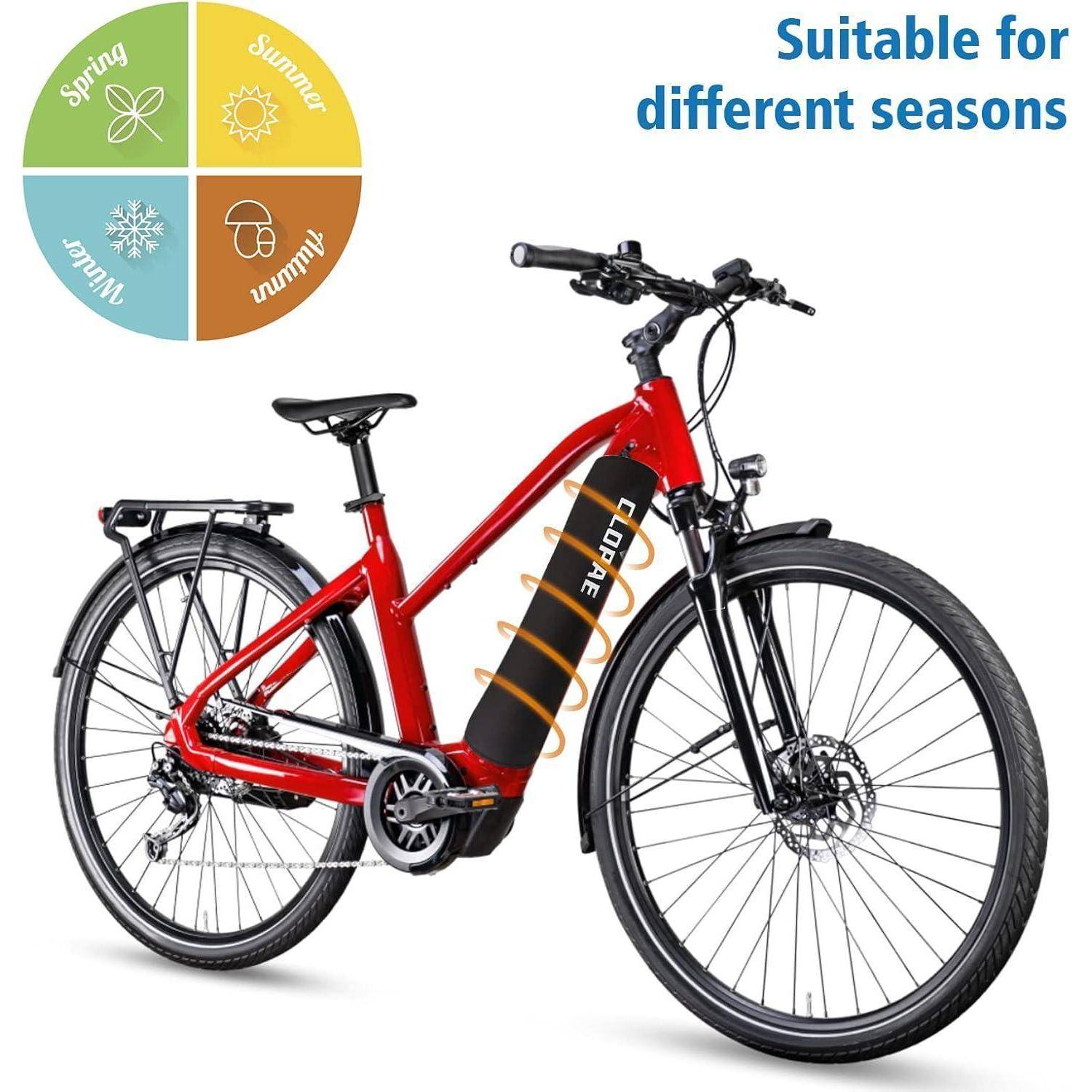 Ein rotes Elektrofahrrad mit der Aufschrift 