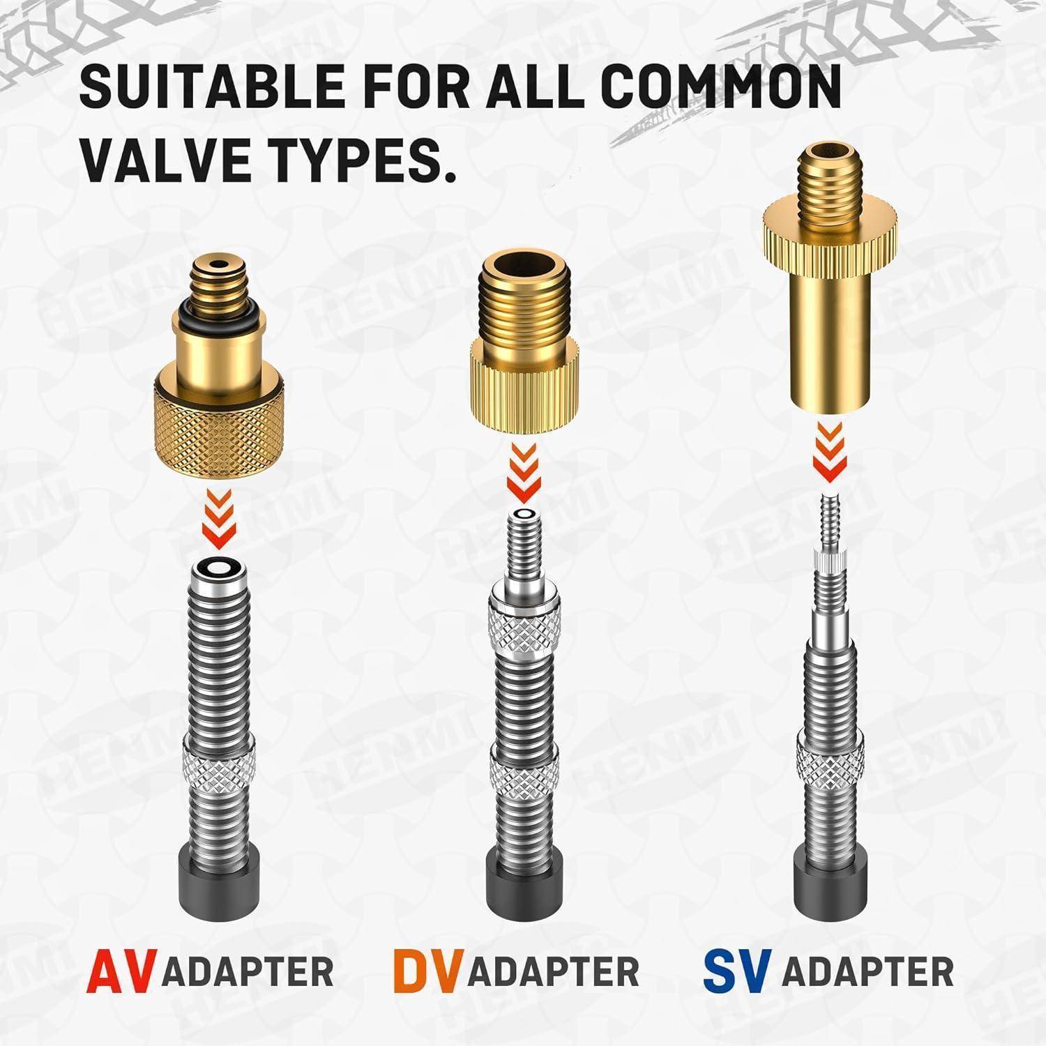Fahrradventil Adapter Set mit Sortierbox für DV, SV, AV - 10