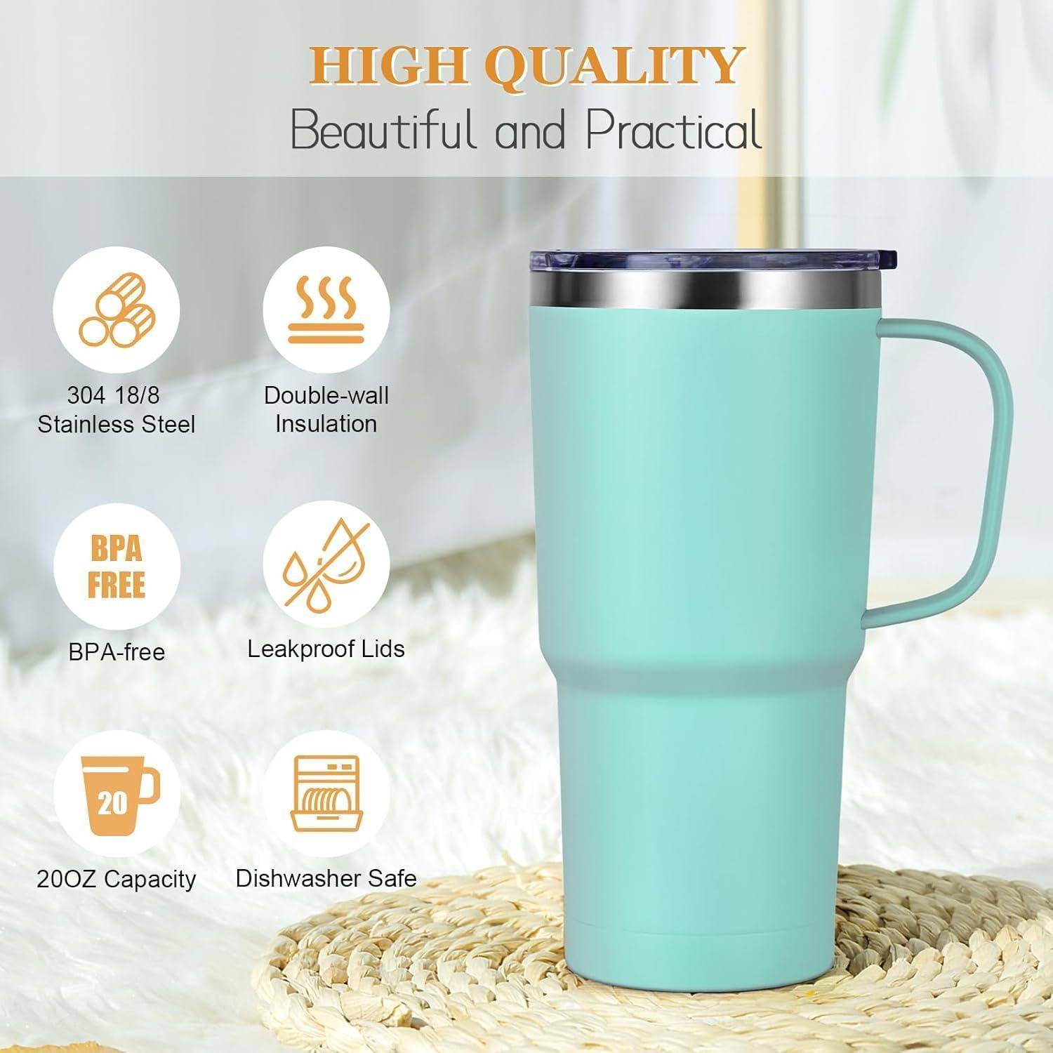 Thermobecher Vakuum Kaffeebecher 600ml mit Henkel Mintgrün