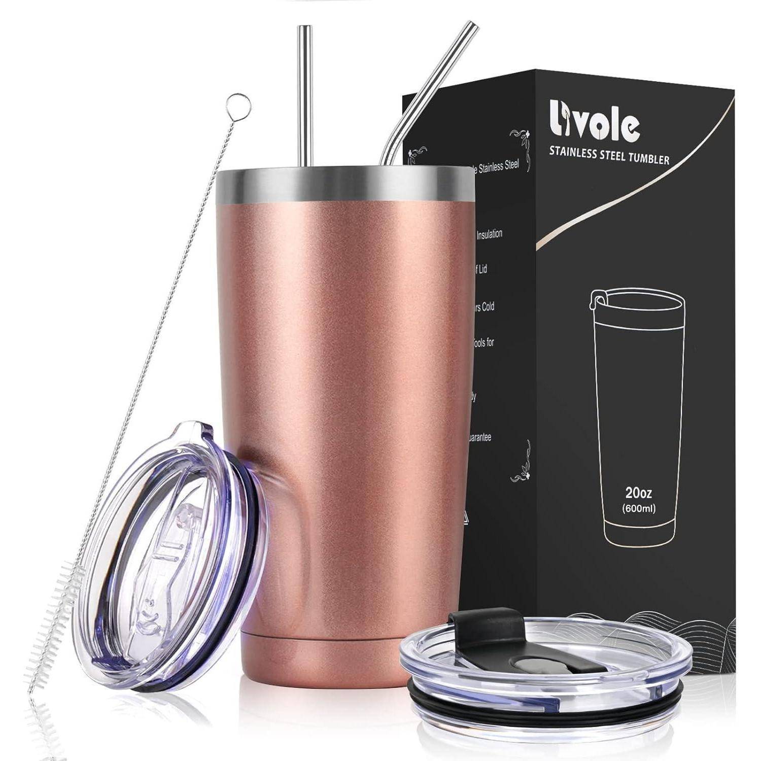 Thermobecher 20oz 600ml Strohhalm Deckel Edelstahl Doppelwandig Vakuum