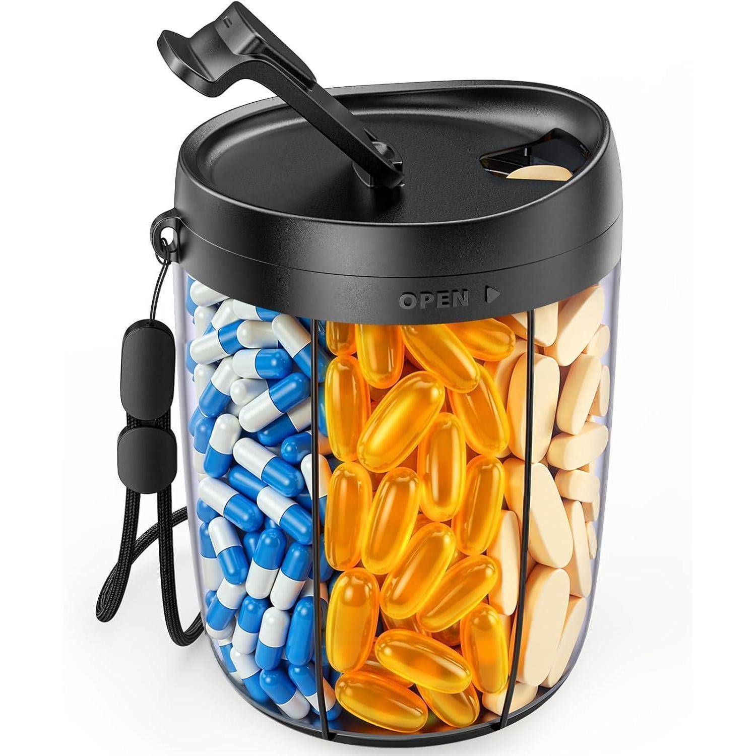 Tablettenbox 7 Tage Rund Pillendose mit 6 Großen Fächern