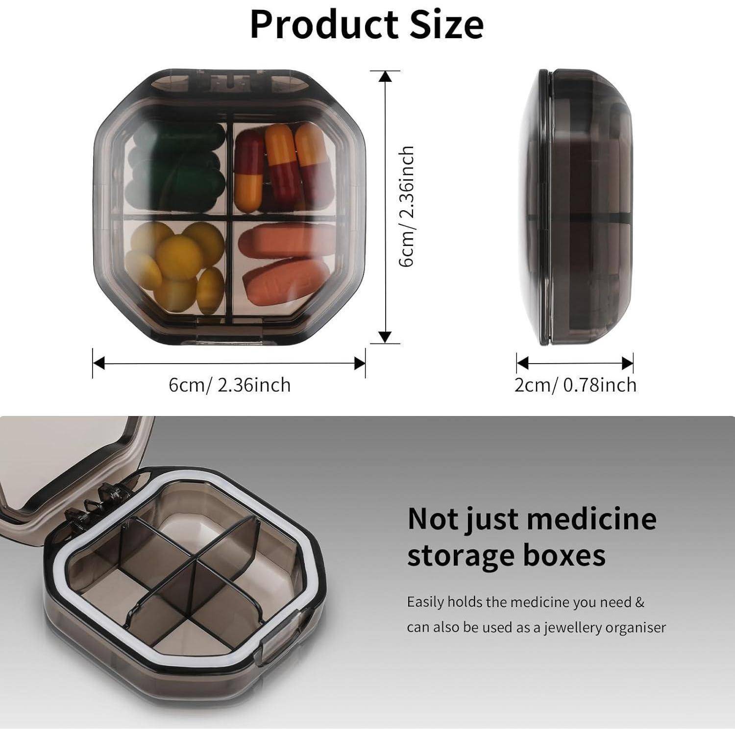 Pillendose mit 4 Fächern, Tablettenbox Reise-Pillen-Organizer zur