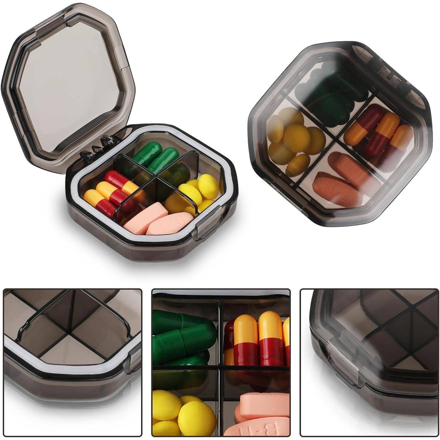 Pillendose mit 4 Fächern, Tablettenbox Reise-Pillen-Organizer zur