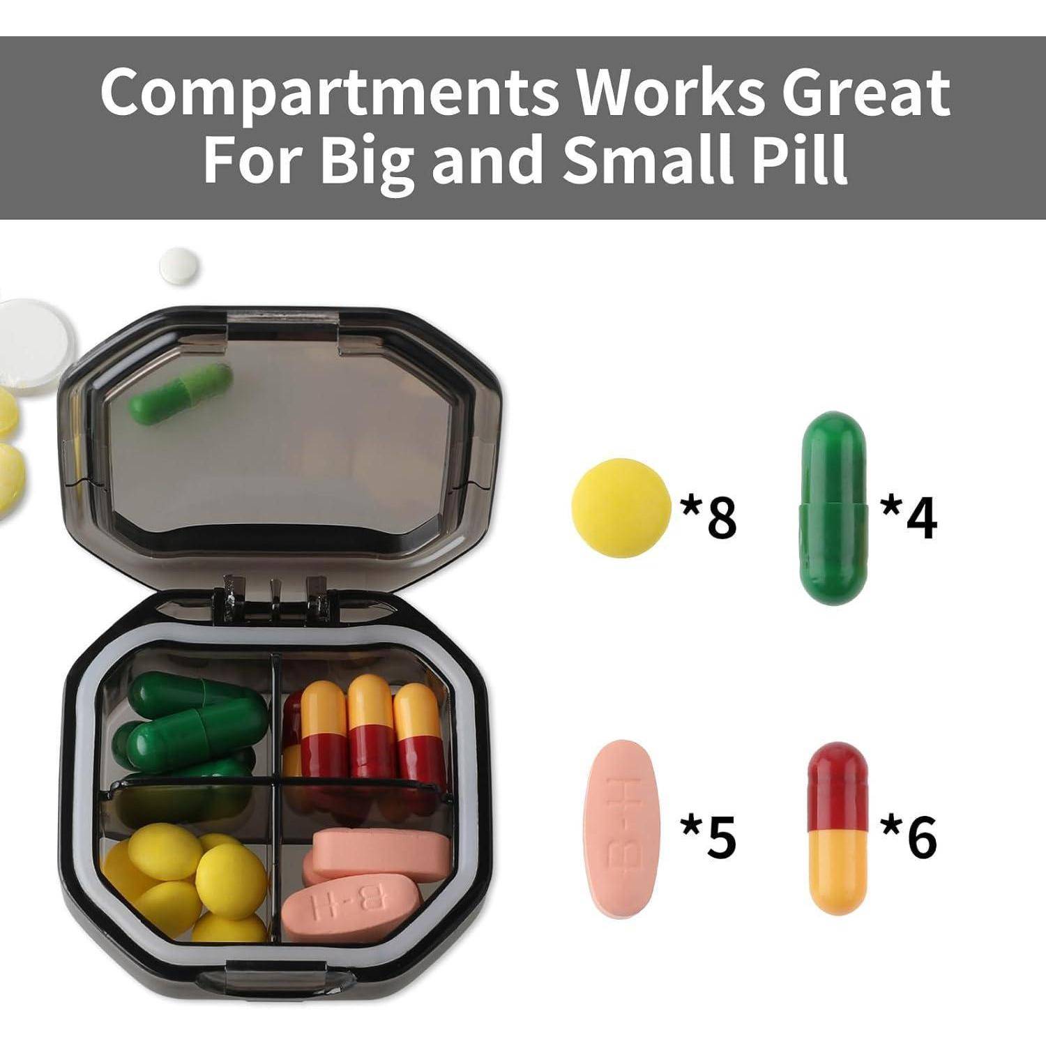 Pillendose mit 4 Fächern, Tablettenbox Reise-Pillen-Organizer zur