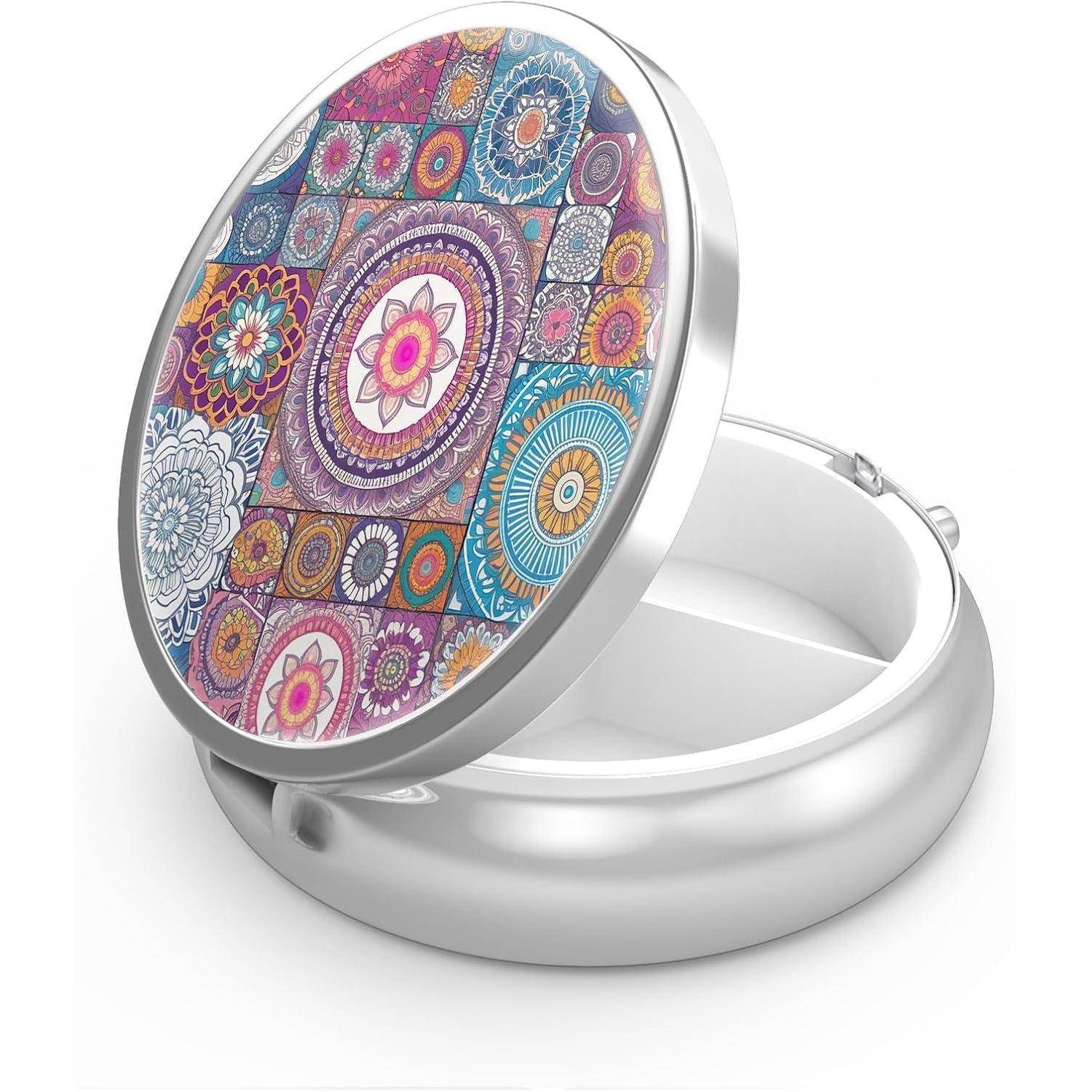 Pillendose Medizin Organizer Geschenk Metall Tragbar Mandala Cartoon