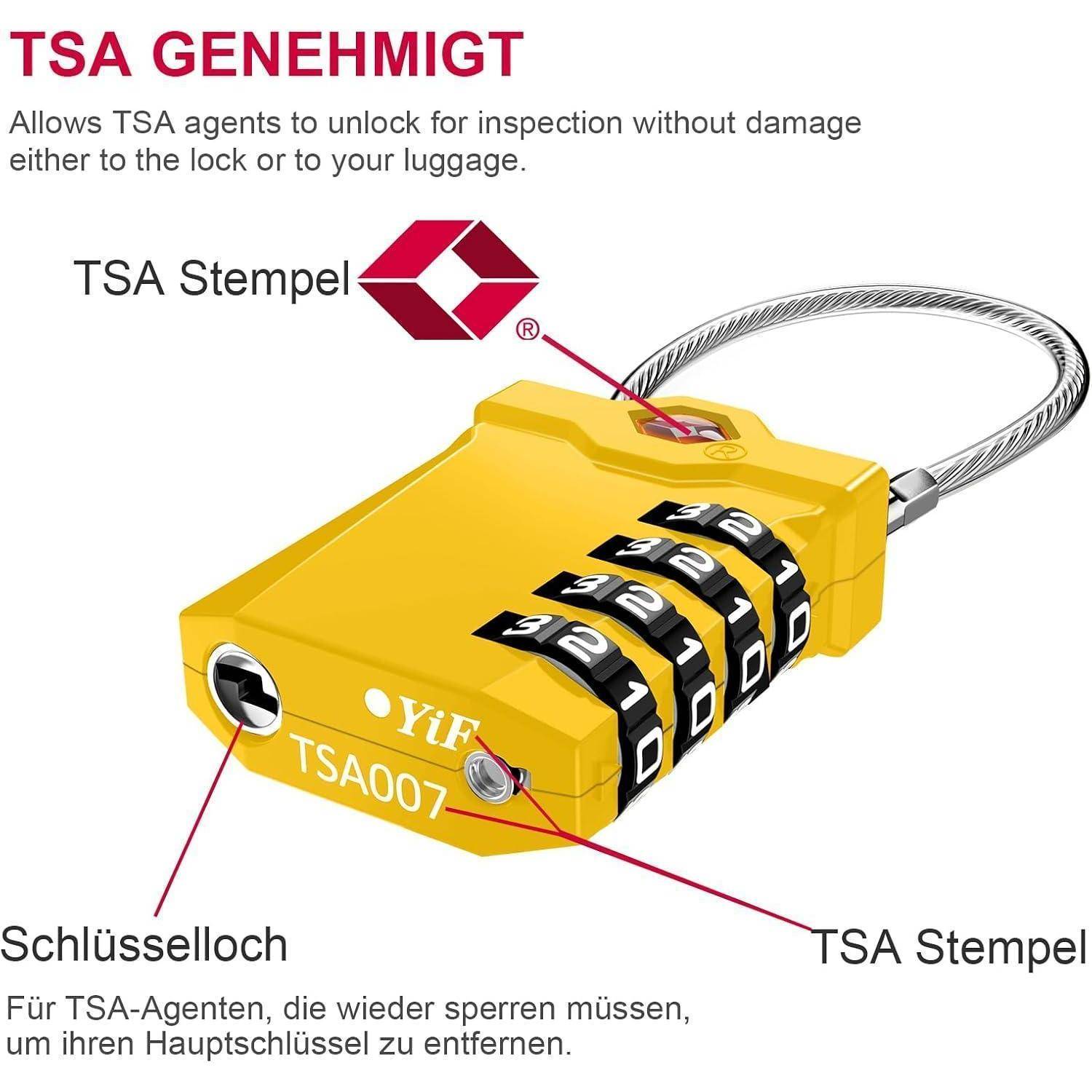 TSA Gepäckschloss 2 Stücke Zahlenschloss Vorhängeschloss Gelb