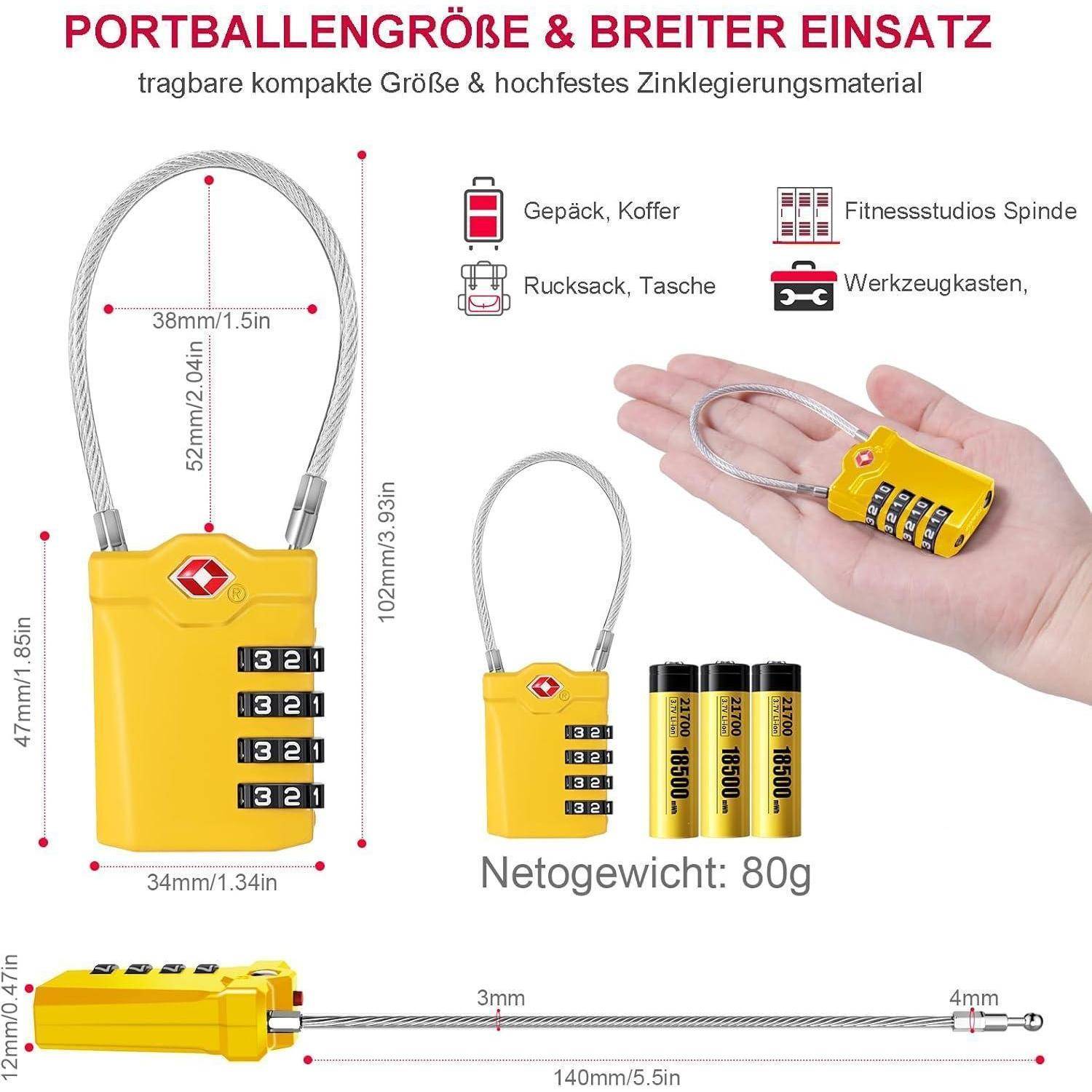 TSA Gepäckschloss 2 Stücke Zahlenschloss Vorhängeschloss Gelb