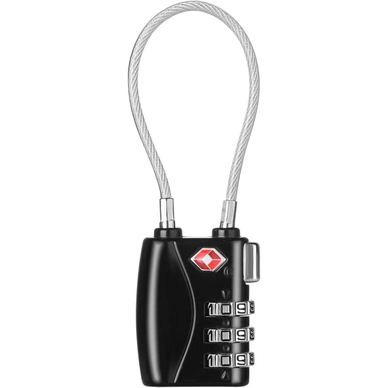 TSA Kofferschloss Zahlenschloss flexibles Kabeldesign Schwarz