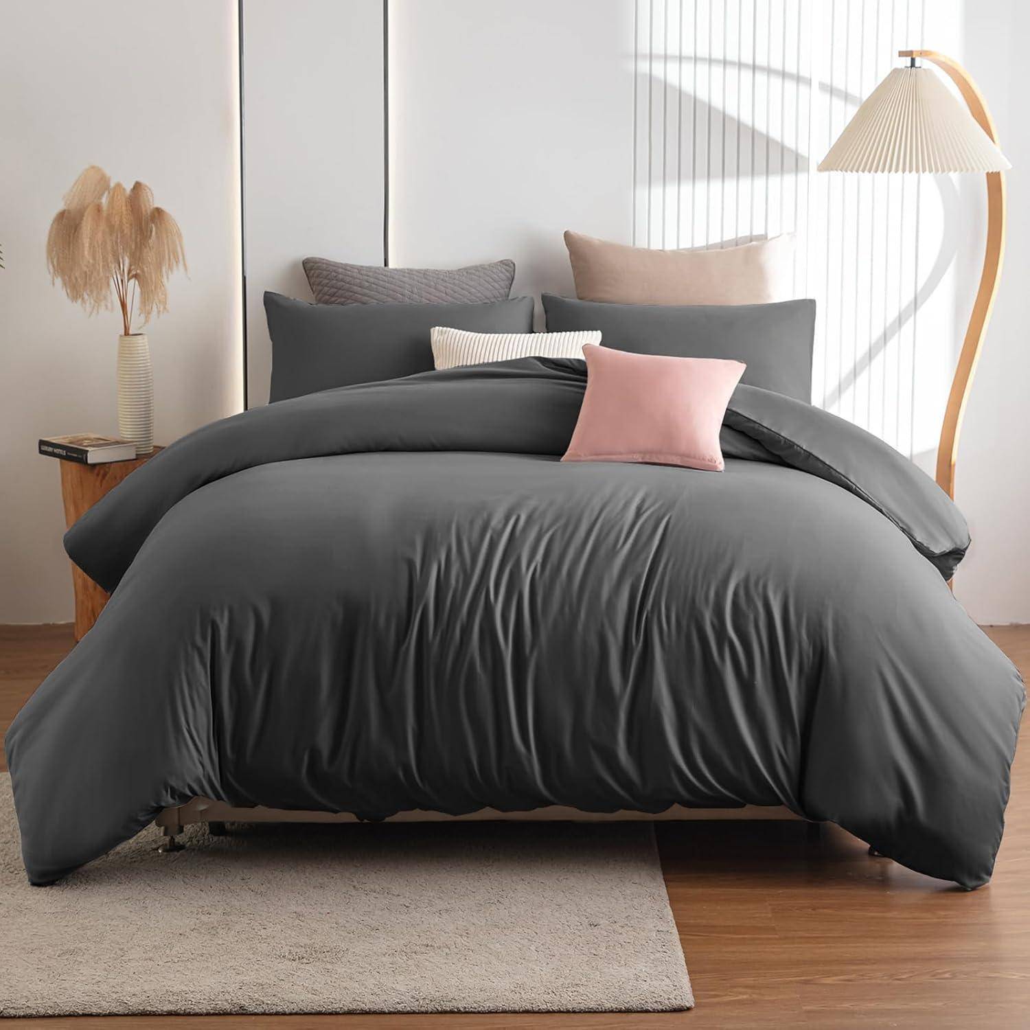 Bettwäsche Set 220x240 grau Anthrazit Mikrofaser bügelfrei