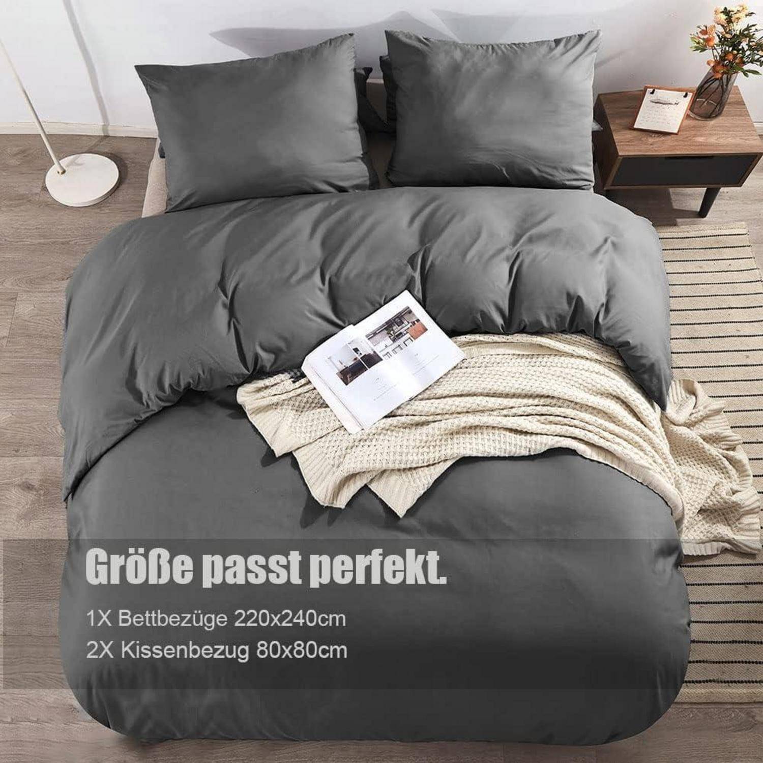 Bettwäsche Set 220x240 grau Anthrazit Mikrofaser bügelfrei