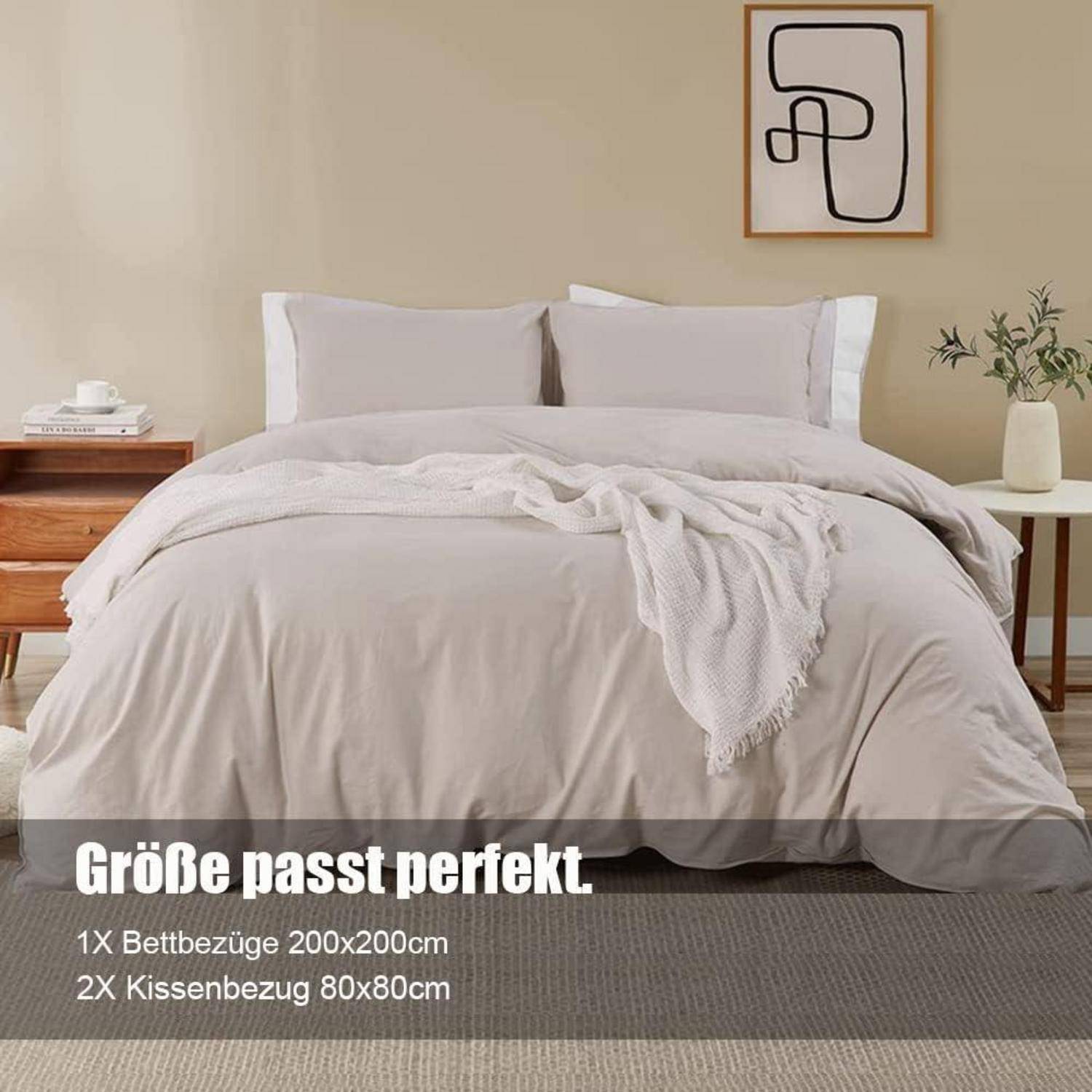Bettwäsche Set 200x200 Beige Mikrofaser bügelfrei knitterfrei mit