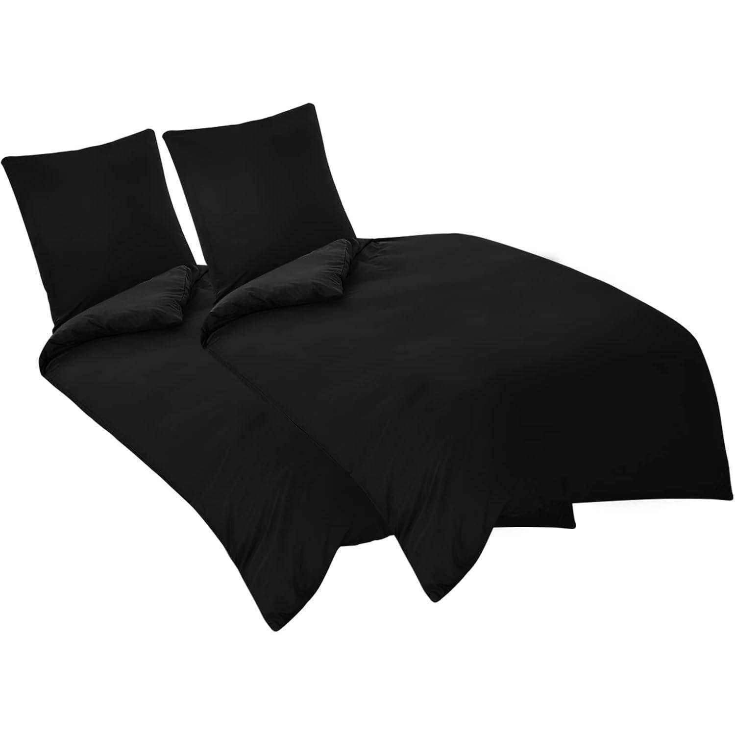 Bettwäsche 135x200 Schwarz 4tlg Mikrofaser Reißverschluss weich und