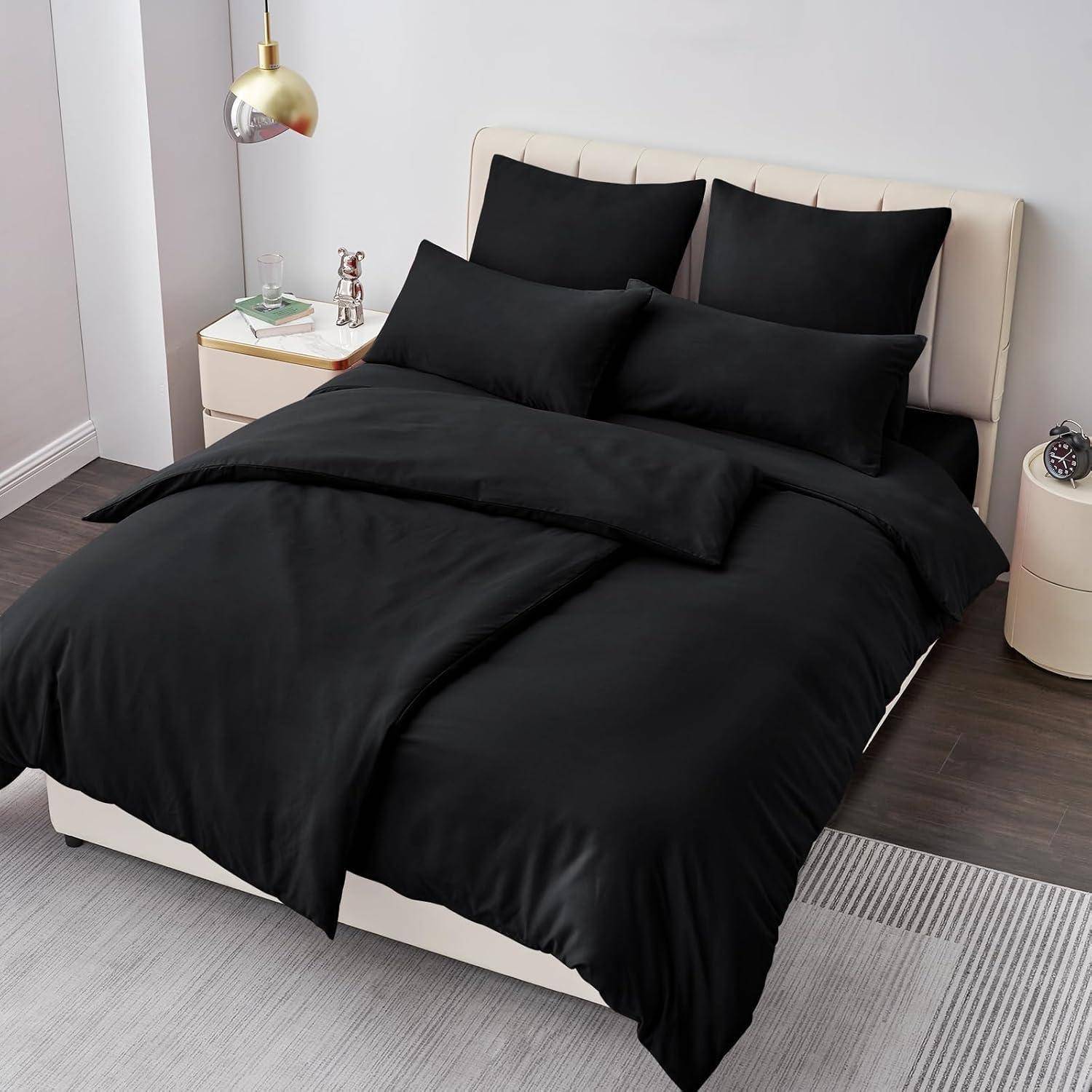 Bettwäsche 135x200 Schwarz 4tlg Mikrofaser Reißverschluss weich und
