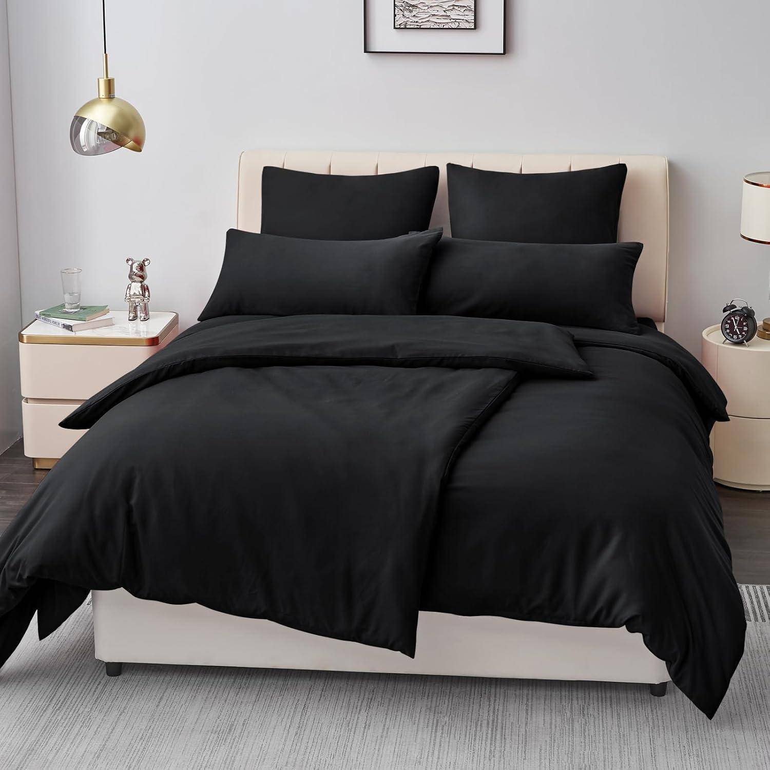 Bettwäsche 135x200 Schwarz 4tlg Mikrofaser Reißverschluss weich und