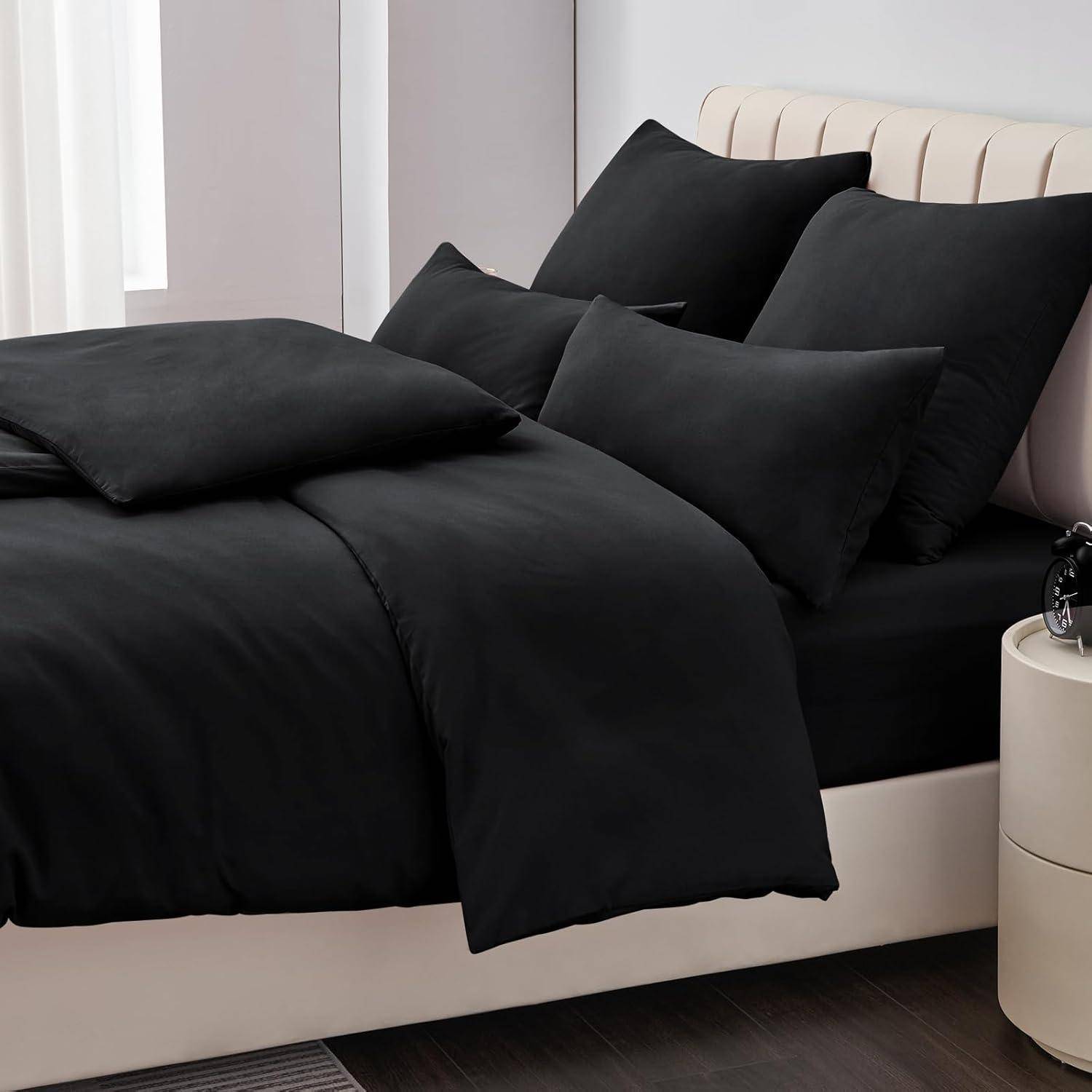 Bettwäsche 135x200 Schwarz 4tlg Mikrofaser Reißverschluss weich und