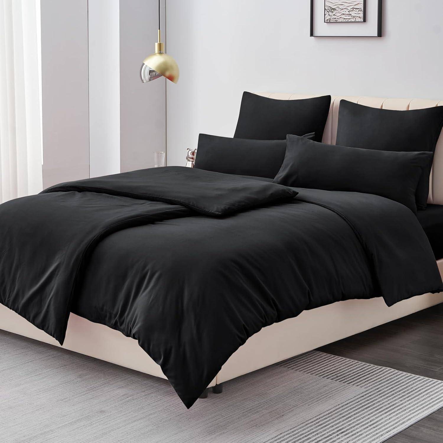 Bettwäsche 135x200 Schwarz 4tlg Mikrofaser Reißverschluss weich und