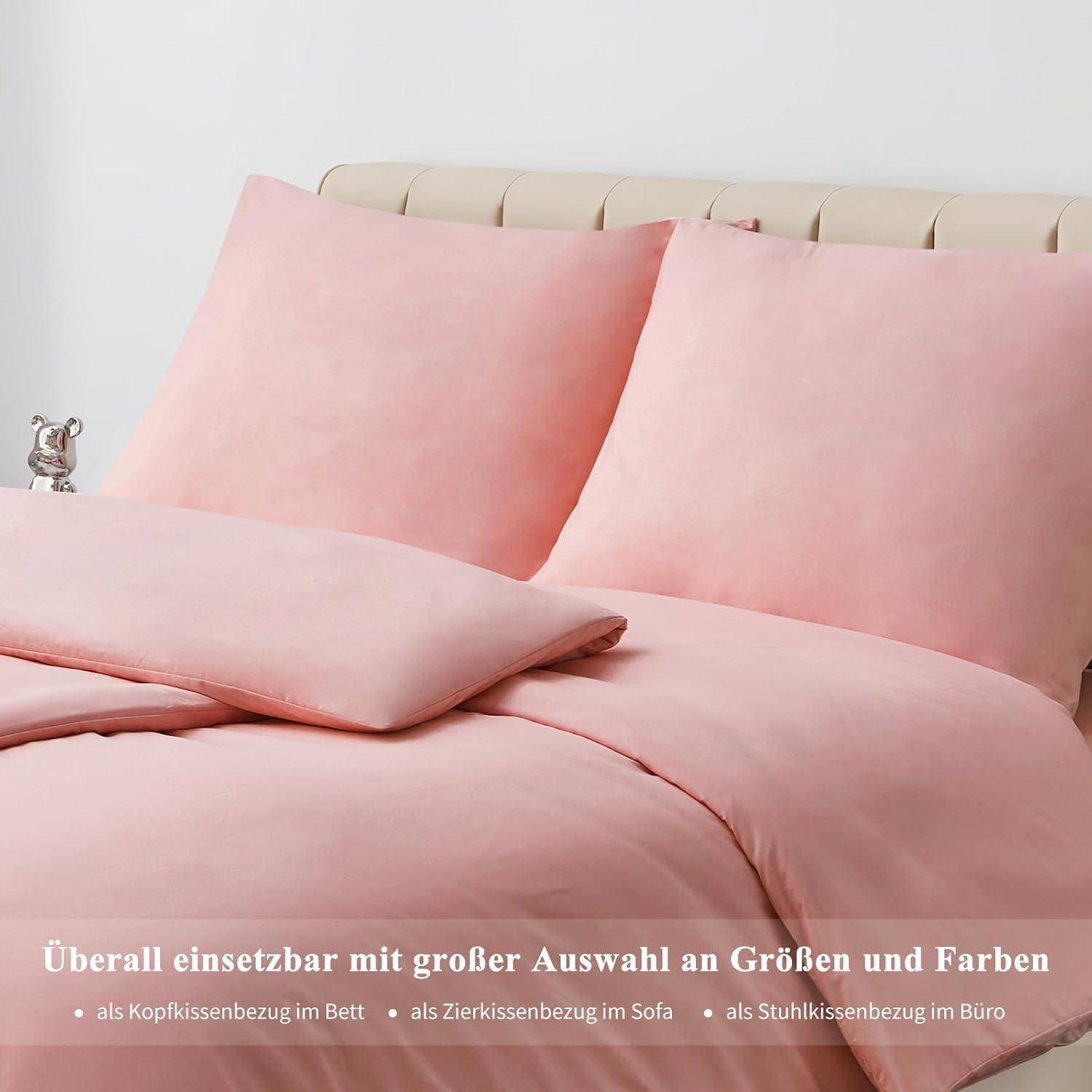 Kissenbezug 80x80 2er Set Pfirsch Rosa Mikrofaser Reißverschluss