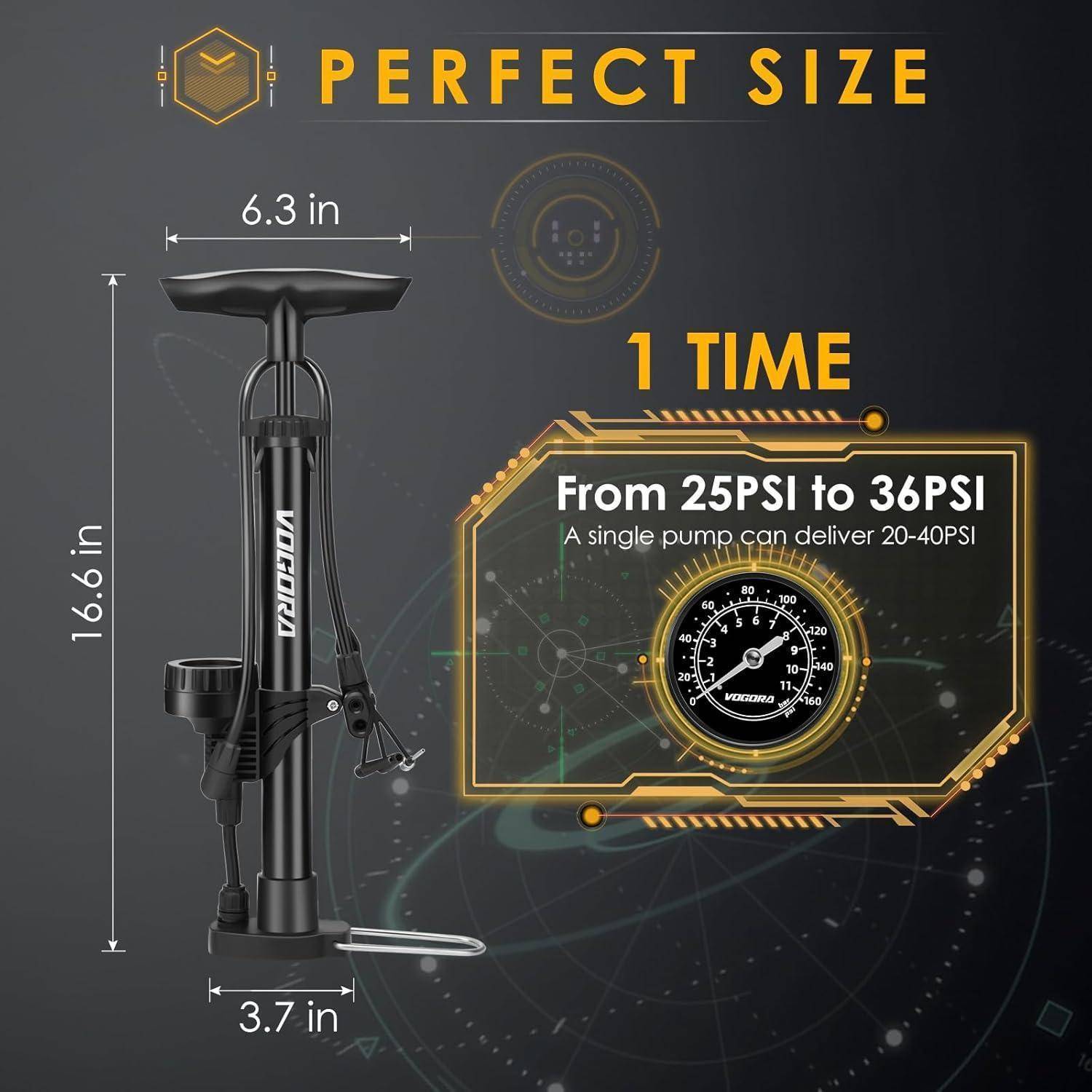 Fahrradpumpe mit Manometer alle Ventile Standluftpumpe 160PSI
