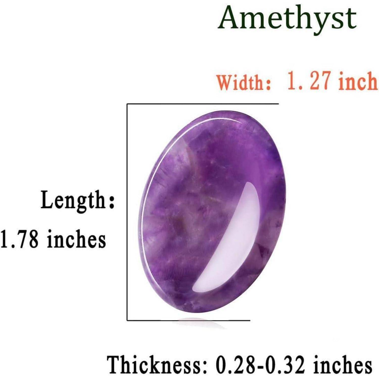 Amethyststein, ovale Form, Abmessungen: Länge 1,78 Zoll, Breite 1,27 Zoll, Dicke 0,28-0,32 Zoll. Violette Färbung.