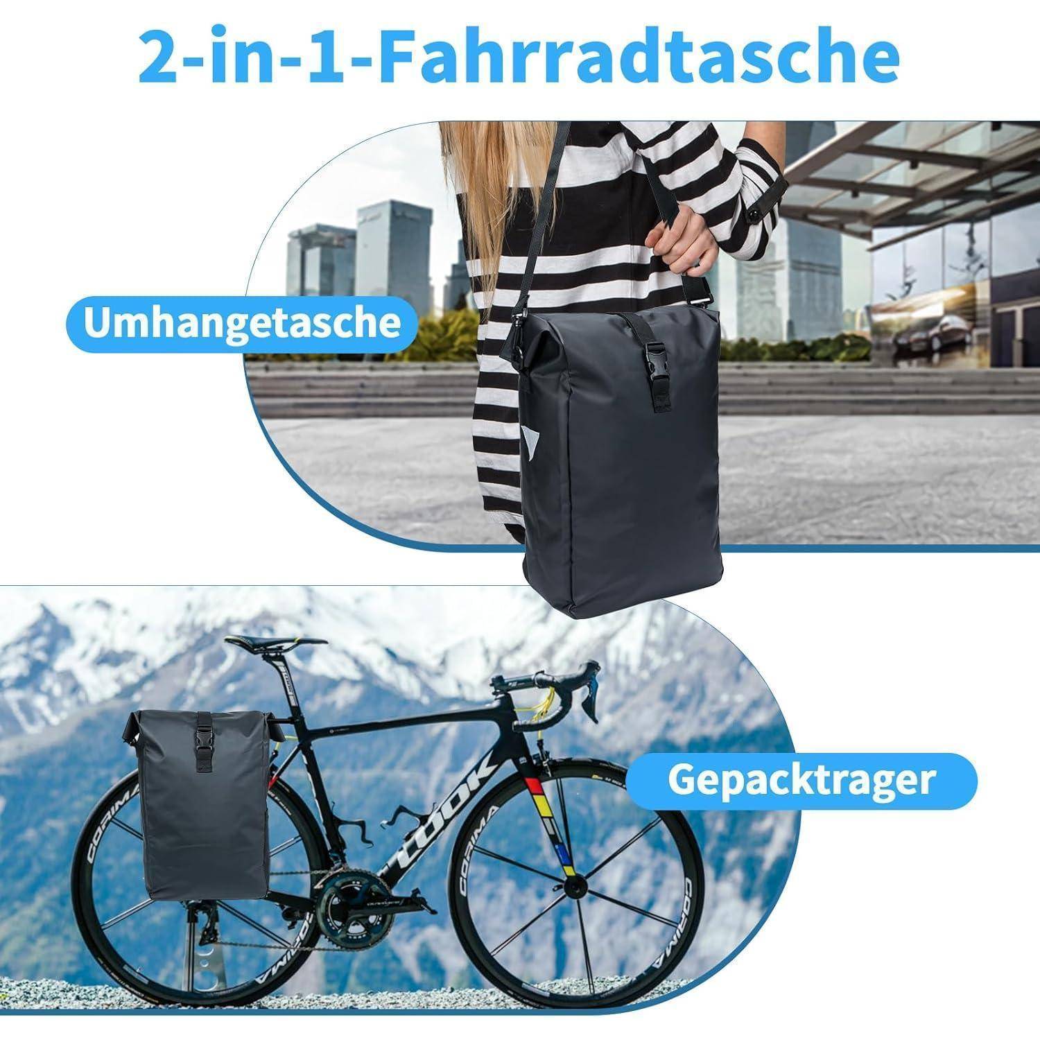 Fahrradtasche für Gepäckträger 20L wasserdicht Umhängetasche