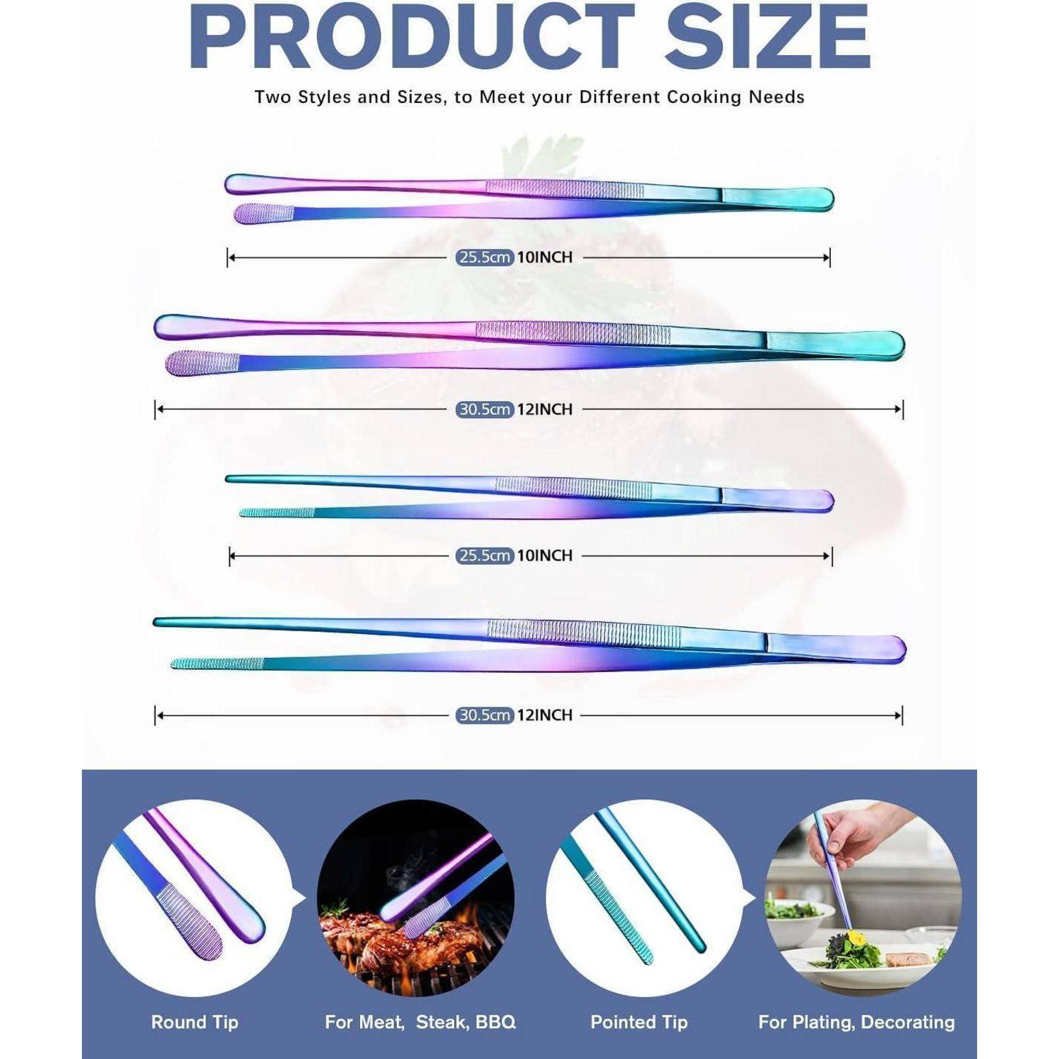 4er Set Profi Edelstahl Pinzette 12'' und 10'' für BBQ und Kochen