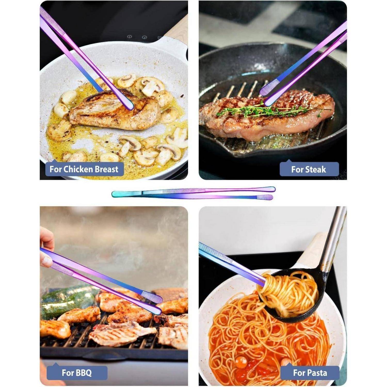 4er Set Profi Edelstahl Pinzette 12'' und 10'' für BBQ und Kochen