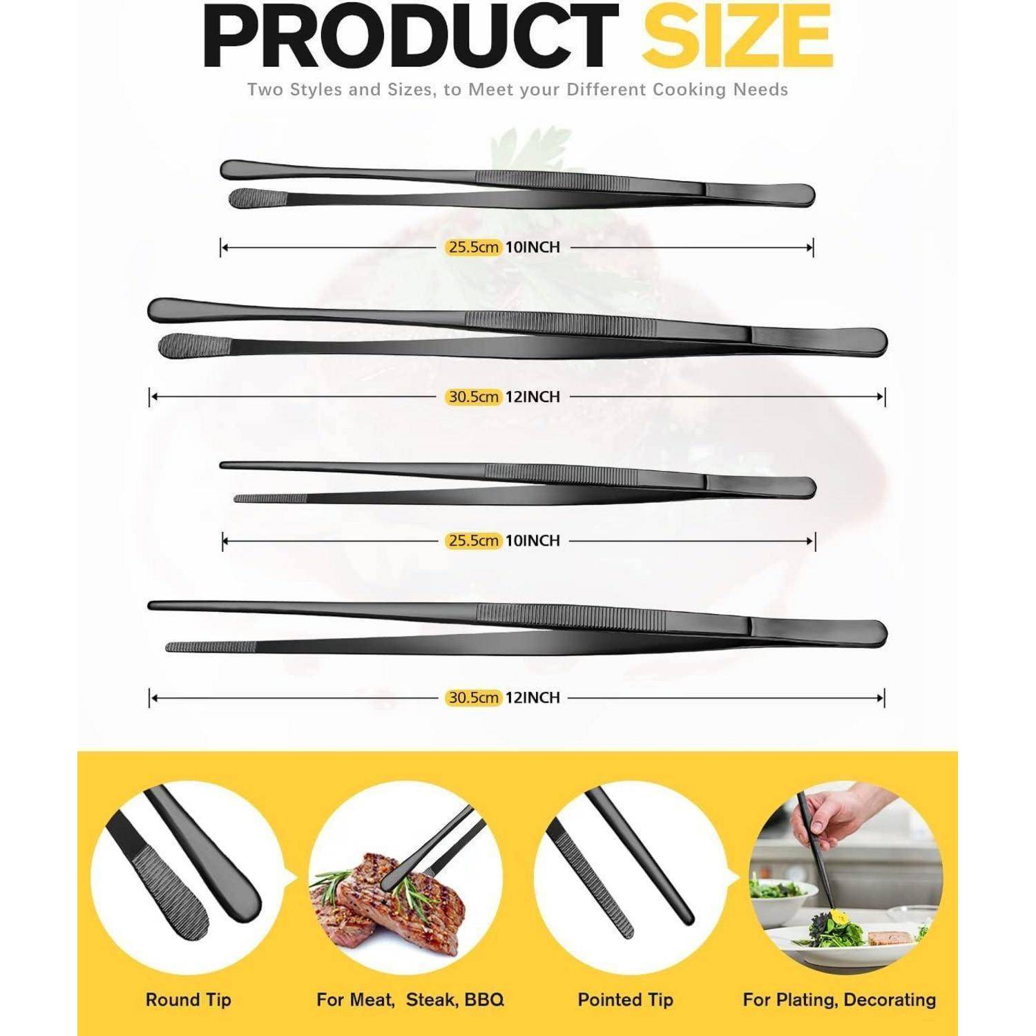 4er Set lange schwarze Edelstahl Pinzetten 12'' und 10'' - Profi