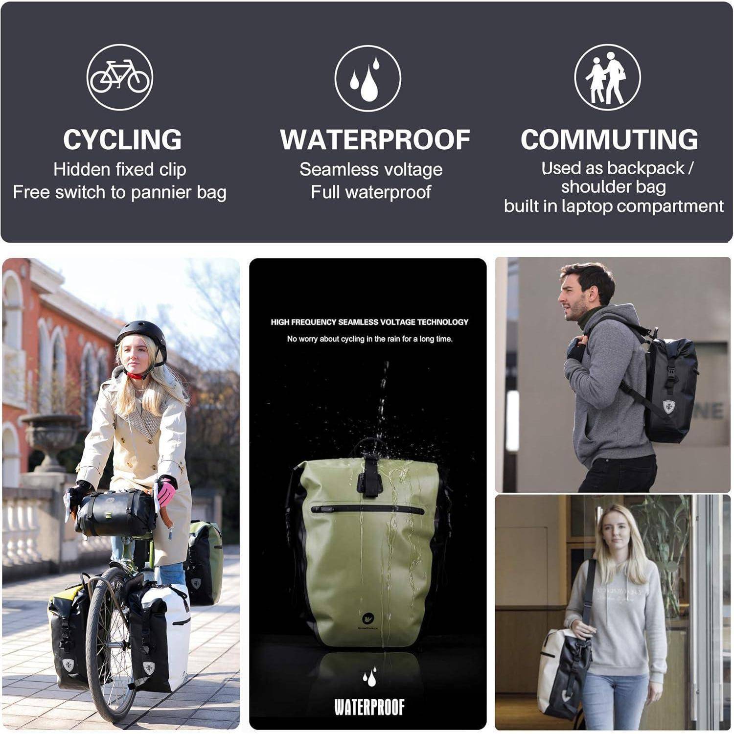 3-in-1 Fahrradtasche für Gepäckträger 27-30L Wasserdicht Hinten Vorne