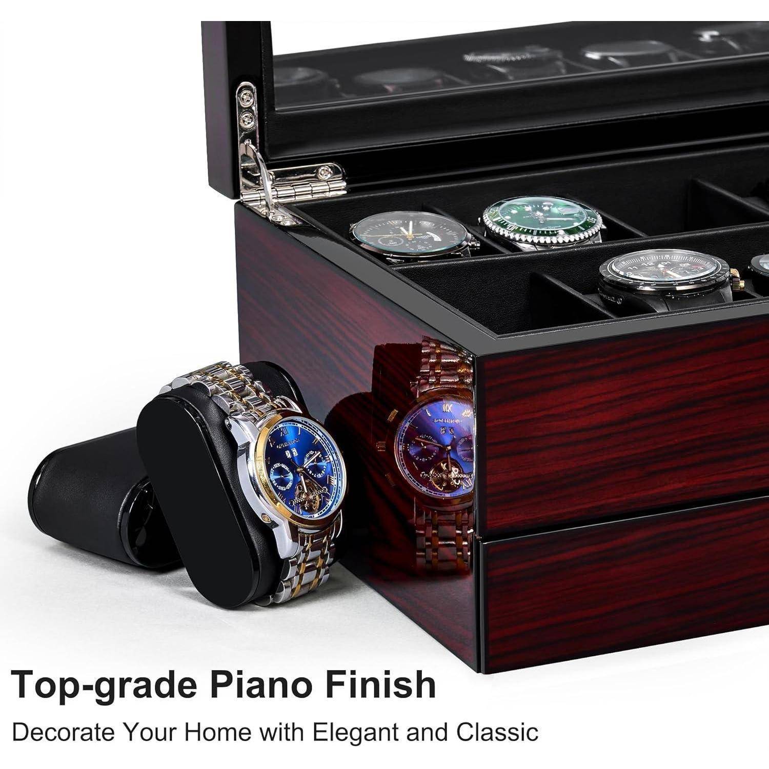 Uhrenbox Herren Watch Box Uhrengehäuse 12 Slots Glasdeckel