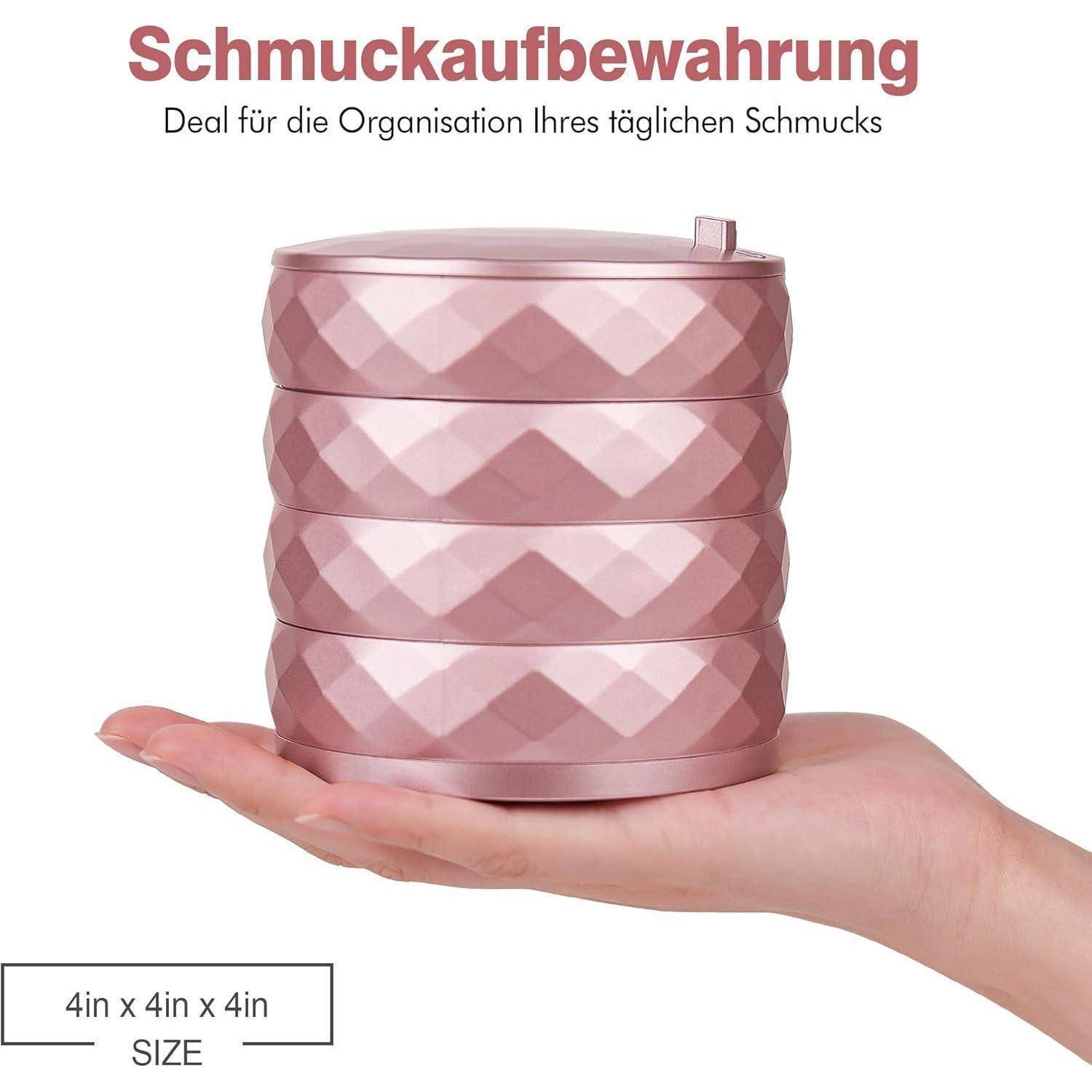 Schmuckkästchen 4 Ebenen Drehbar Ring Ohrringe Halskette Haargummi
