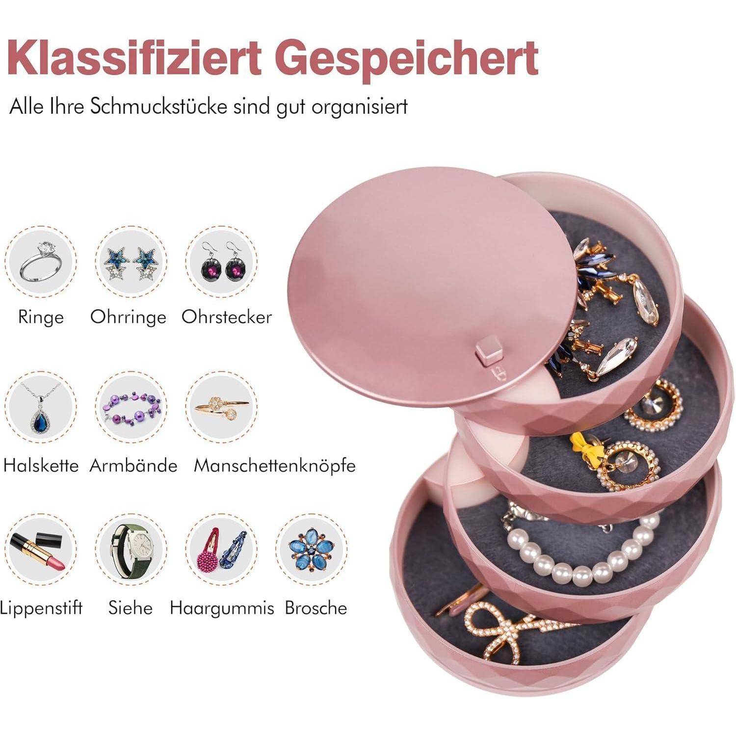 Schmuckkästchen 4 Ebenen Drehbar Ring Ohrringe Halskette Haargummi