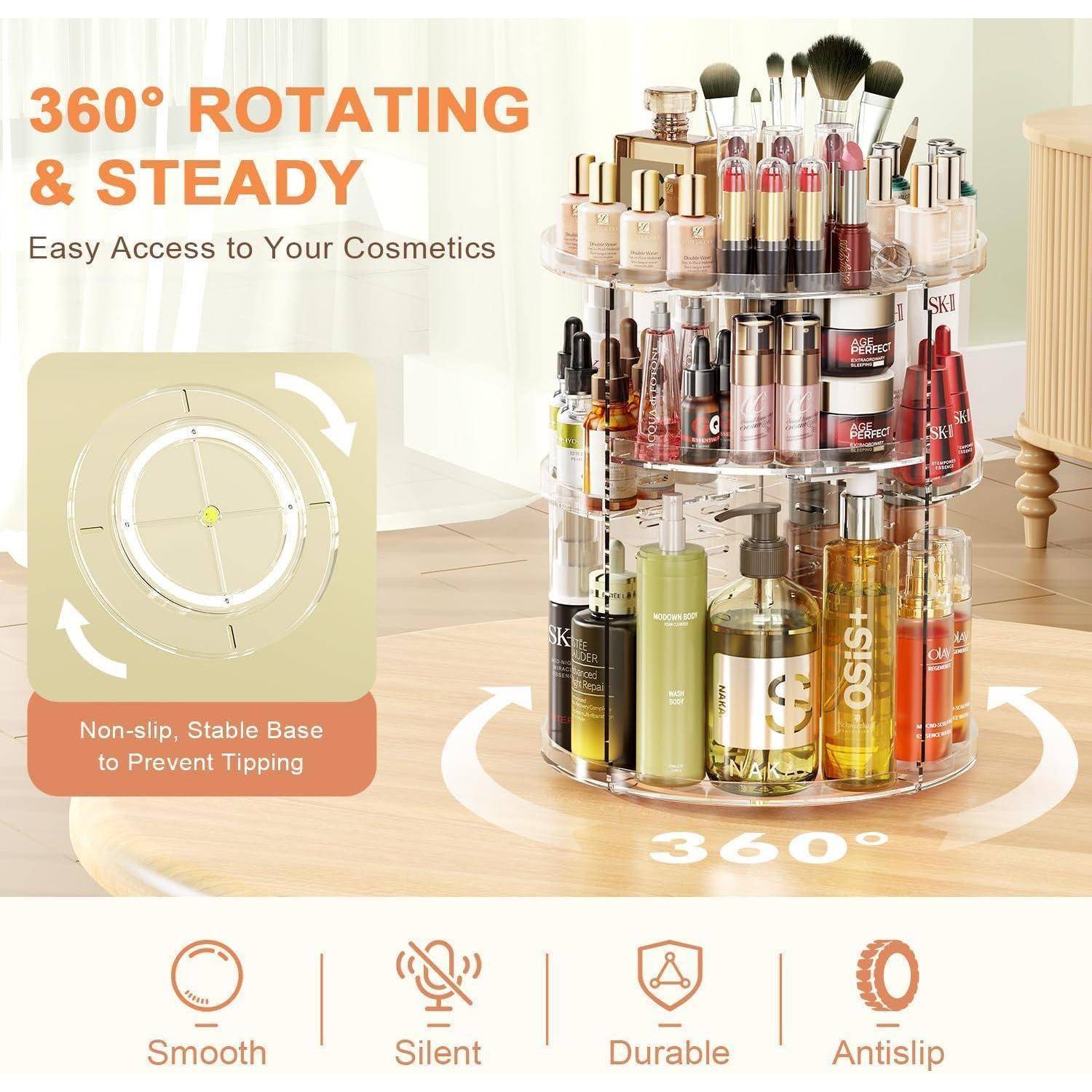 360° Drehbarer Make Up Organizer Transparent Beauty Box für