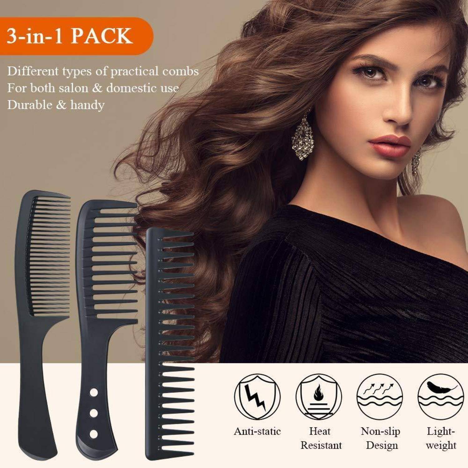 Breiter Zahnkamm Set 3PCS Friseur Barbier Haarstyling Salon Lockenkamm