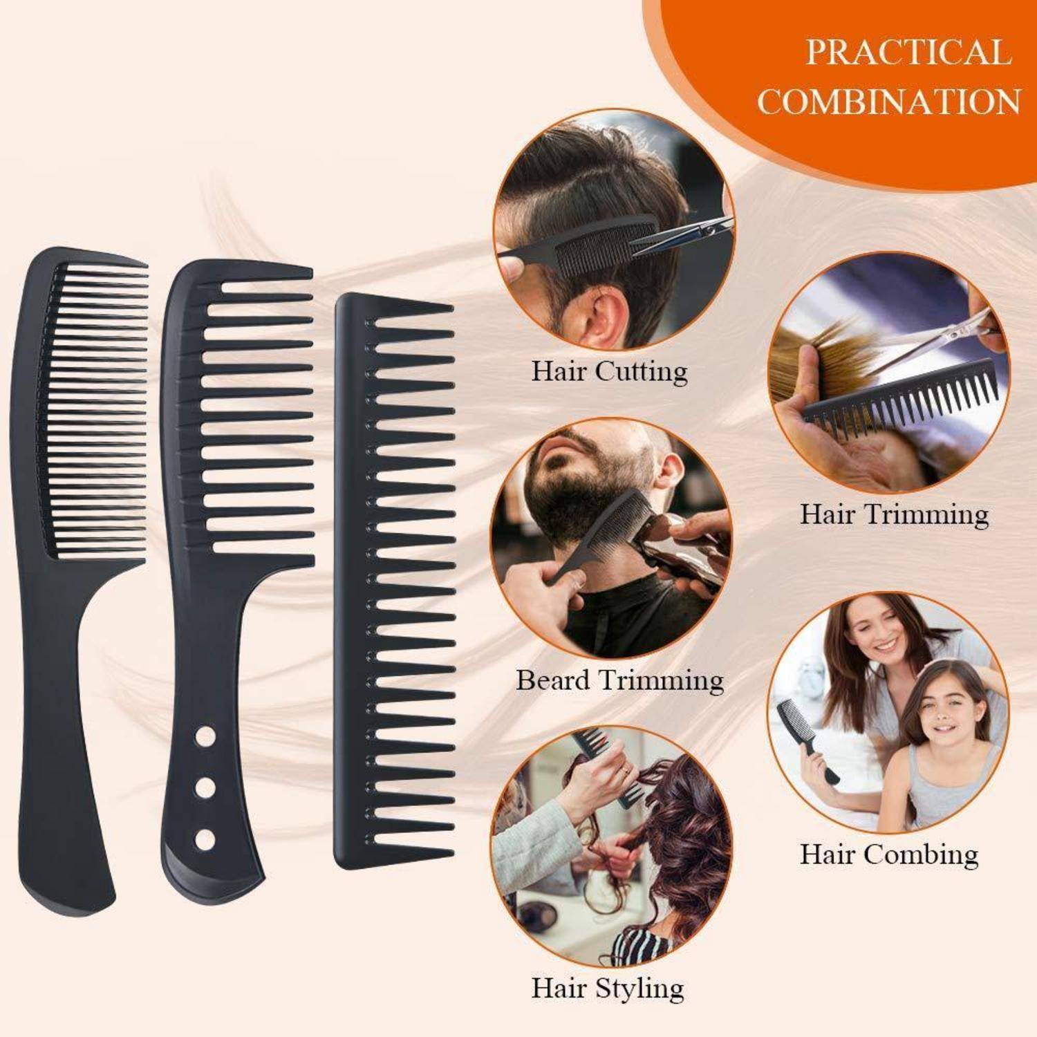 Breiter Zahnkamm Set 3PCS Friseur Barbier Haarstyling Salon Lockenkamm