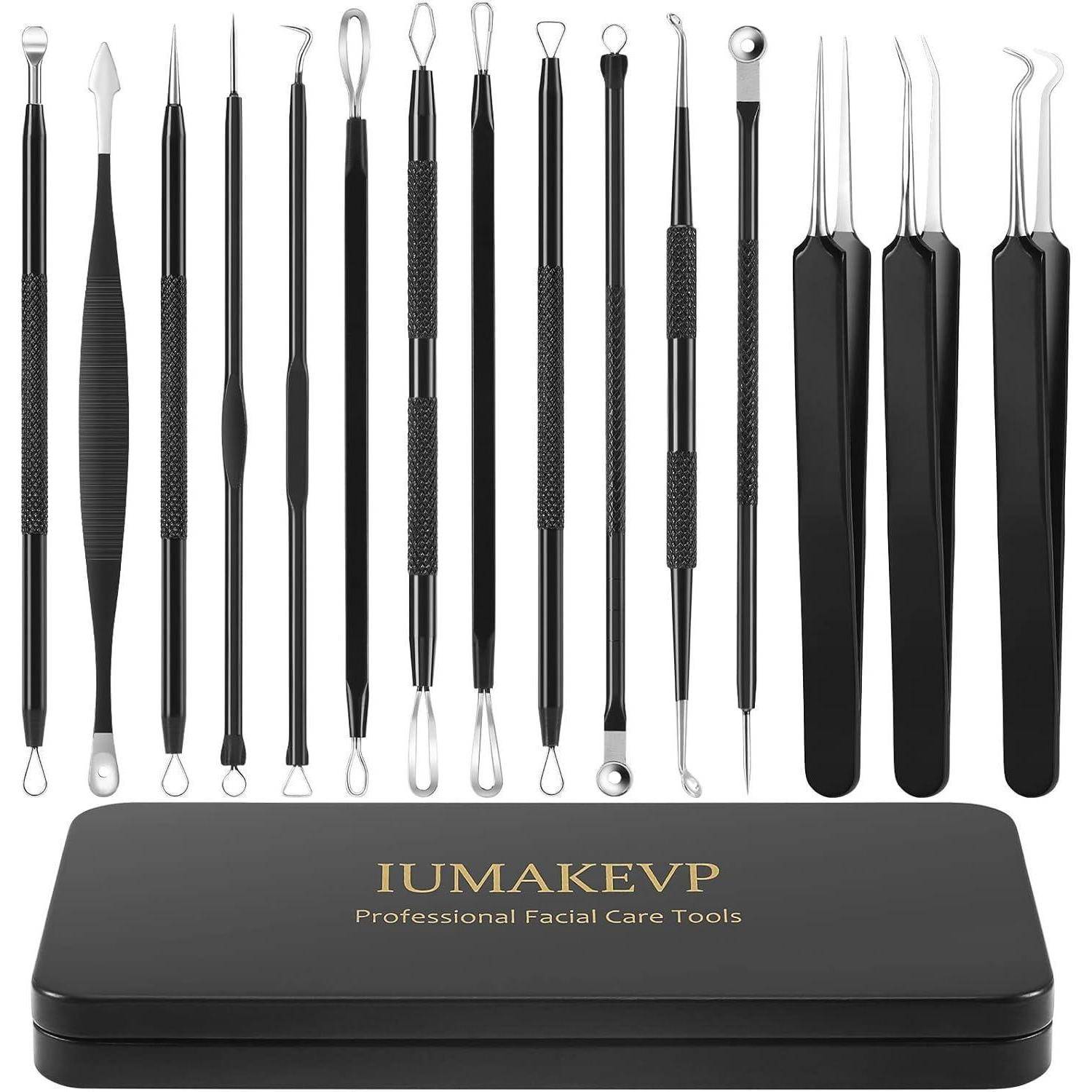 Mitesserentferner Set 15 Stücke Komedonenquetscher Blackhead Remover