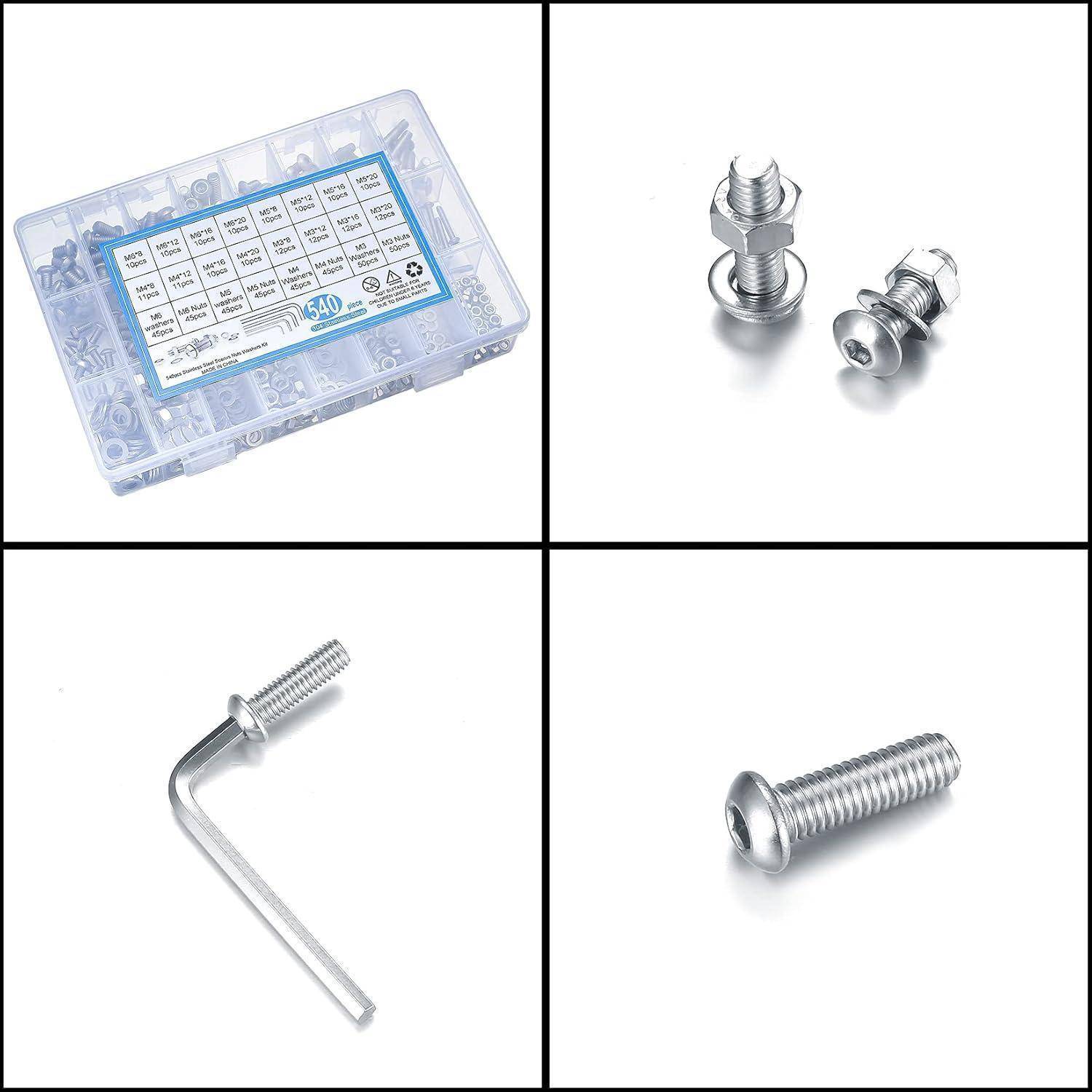 540-teiliges Edelstahl Schrauben und Muttern Set, M3 M4 M5
