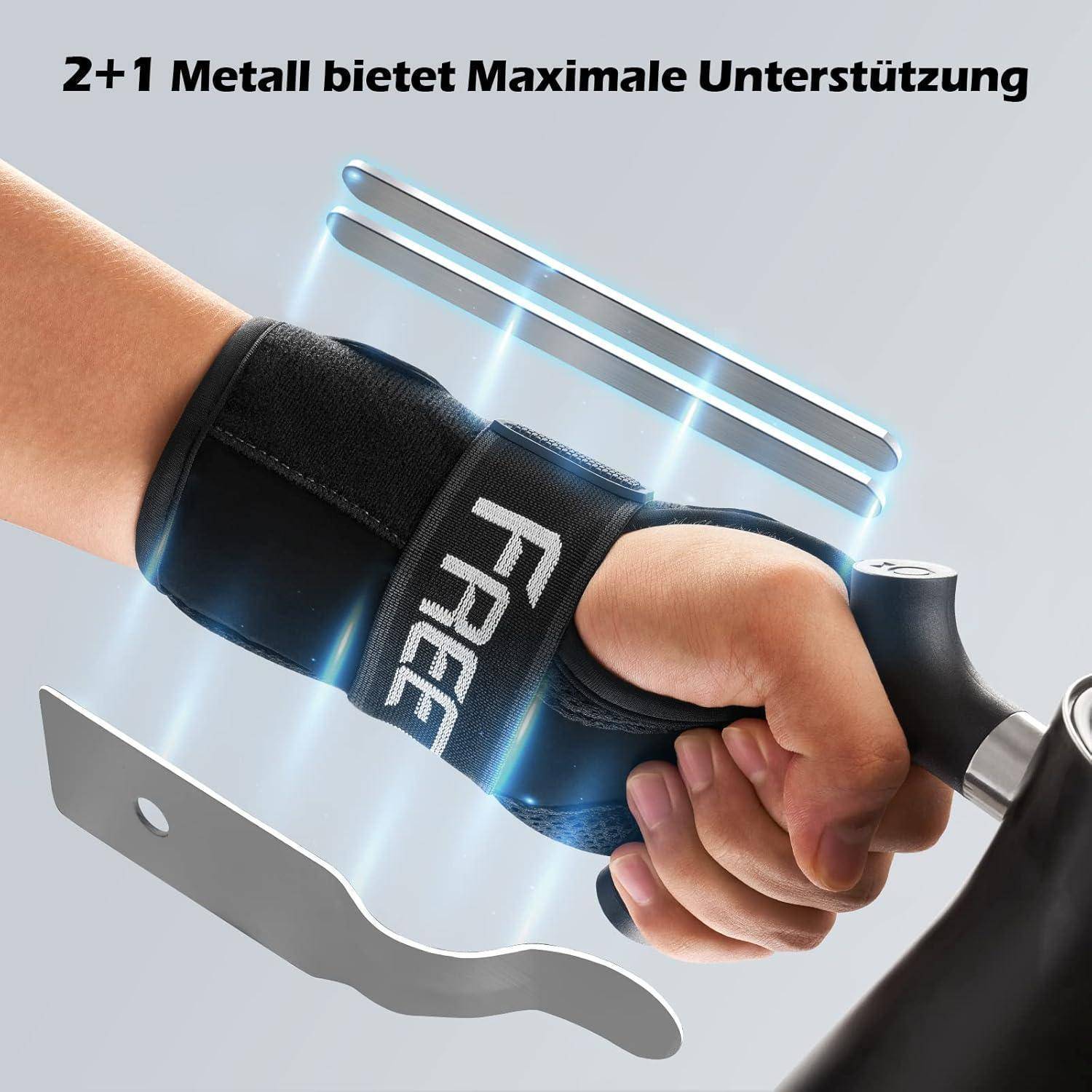 Eine Hand, die ein ergonomisches Werkzeug mit leuchtenden Metallkomponenten hält, mit der Beschriftung 